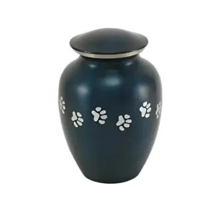 Classic Paw Blue Cremation Urn | Small Size For Dog or Cat | Holds up to a 85# Pet