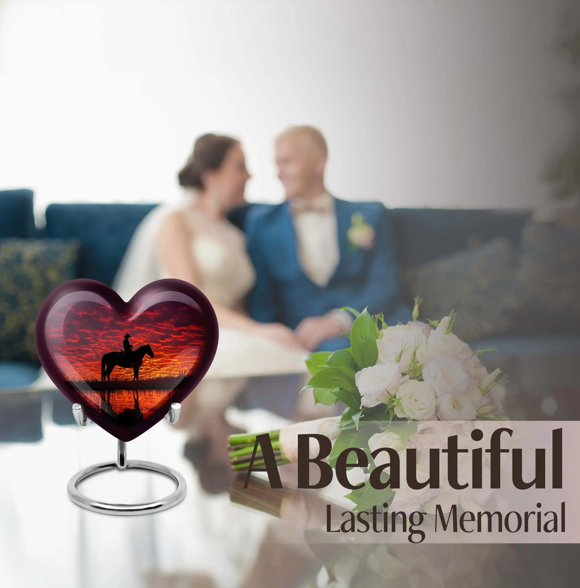 Cowboy Urn & Burial Urn for Human Ashes - Heart Design Urn