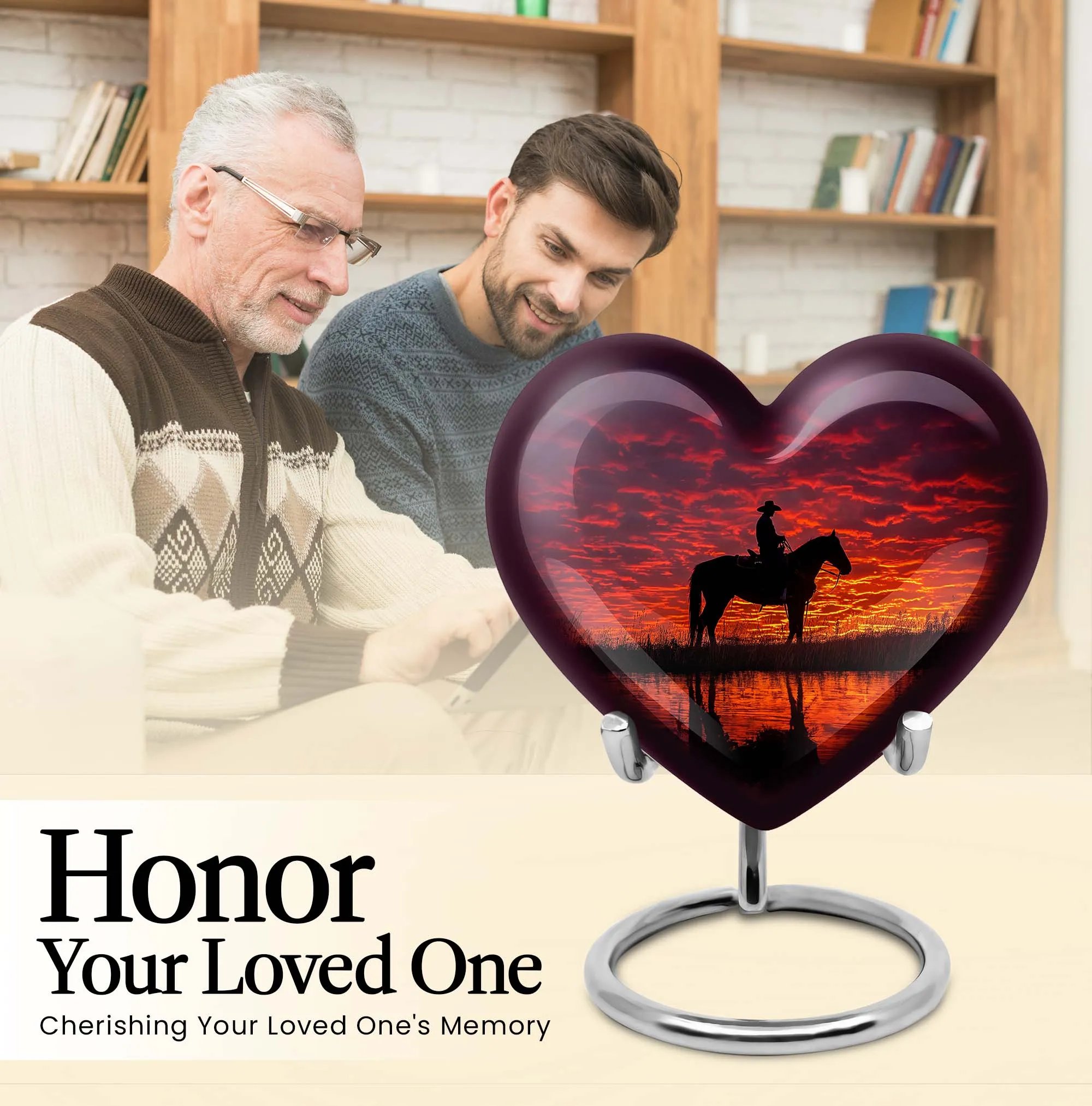 Cowboy Urn & Burial Urn for Human Ashes - Heart Design Urn