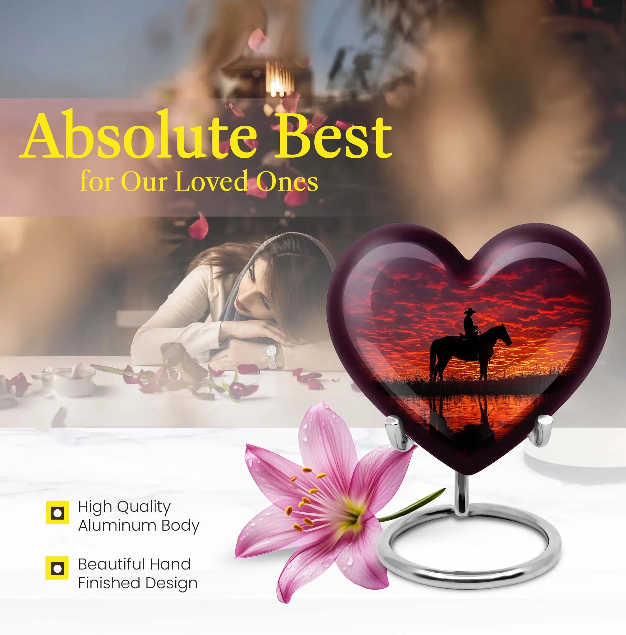 Cowboy Urn & Burial Urn for Human Ashes - Heart Design Urn