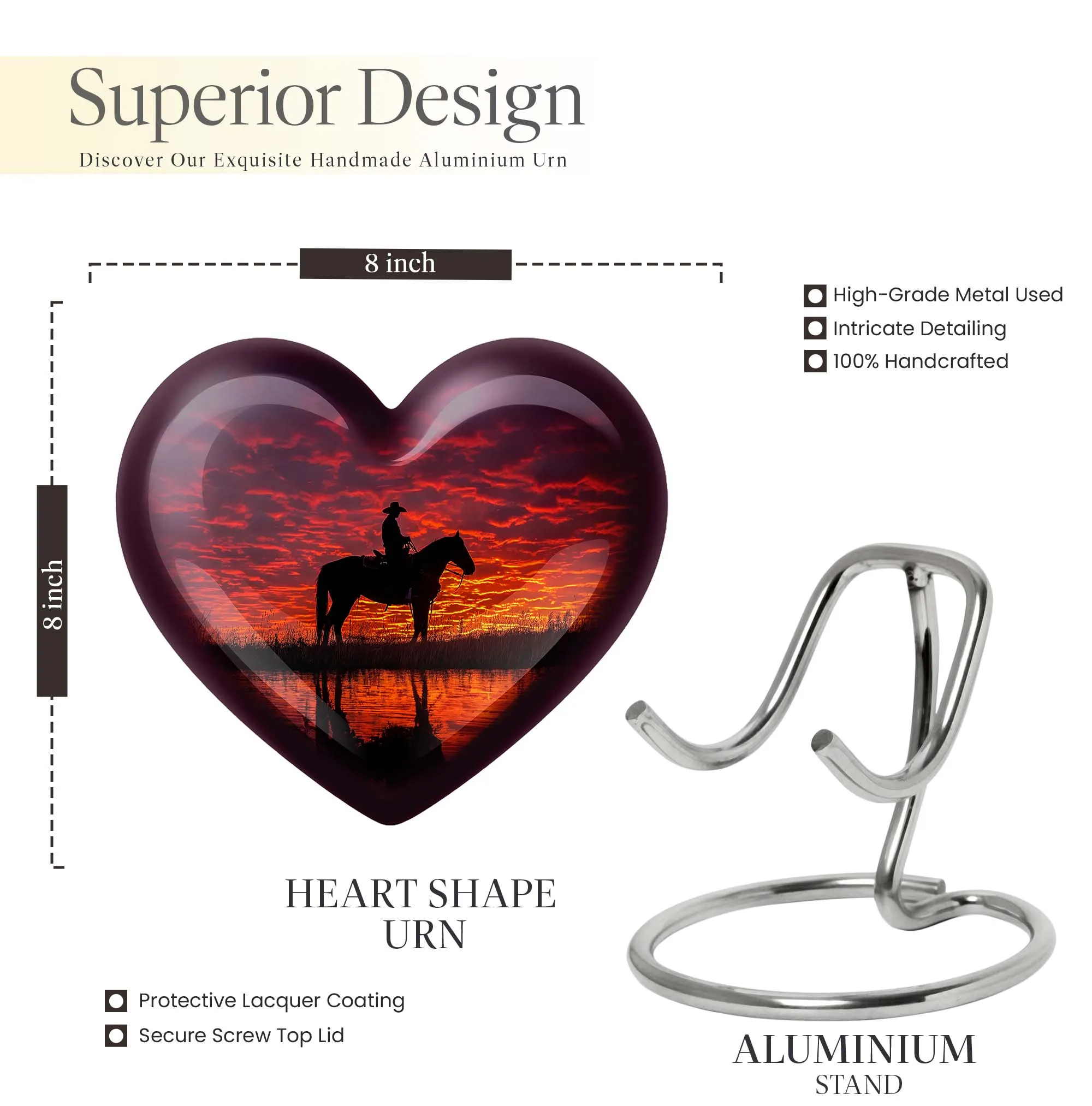 Cowboy Urn & Burial Urn for Human Ashes - Heart Design Urn