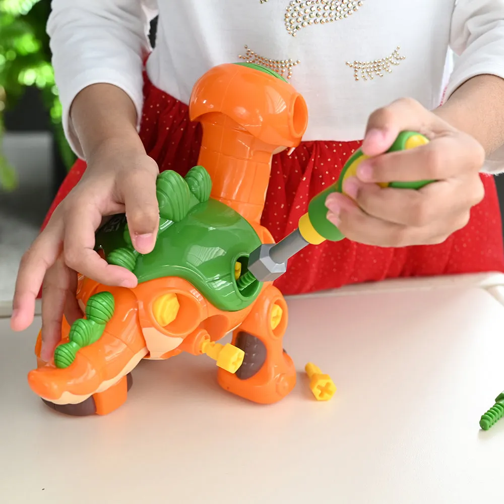 Create-A-Dino Construction Play Set | Build & Roll T-Rex and Stegosaurus with Tools