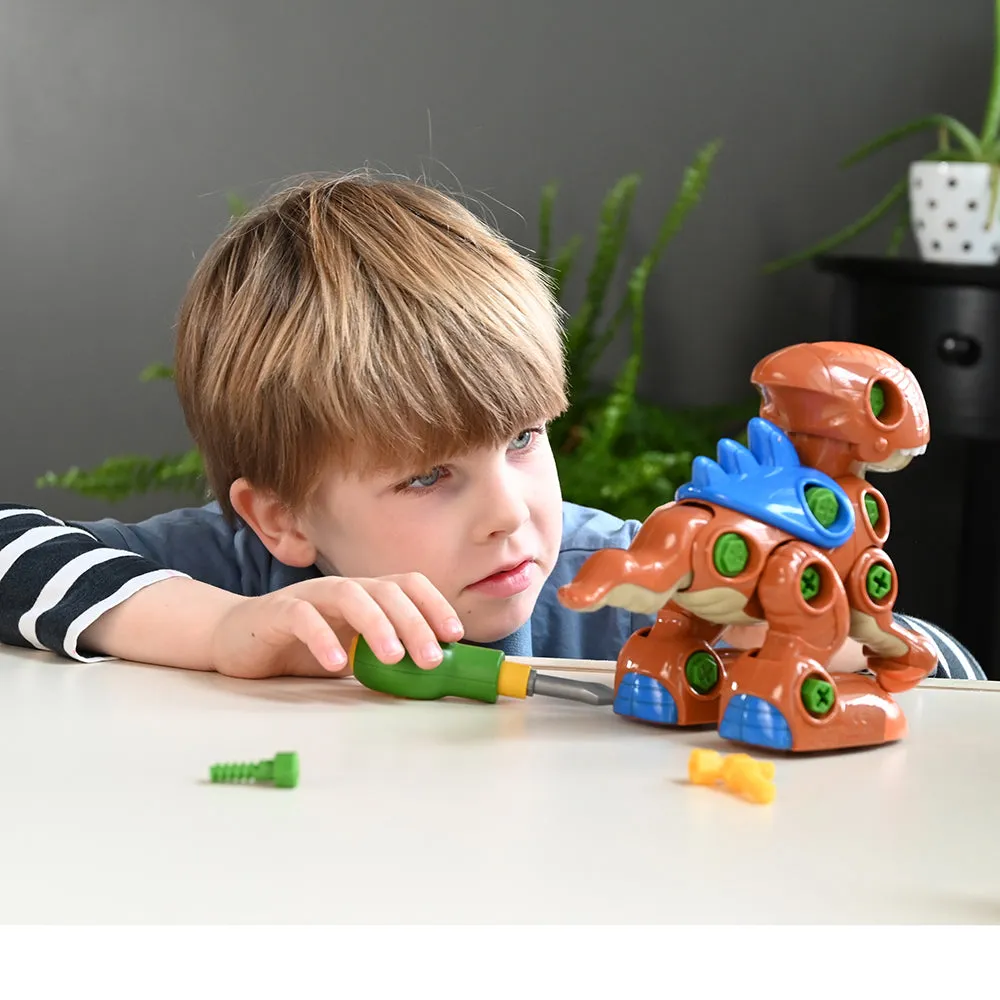 Create-A-Dino Construction Play Set | Build & Roll T-Rex and Stegosaurus with Tools