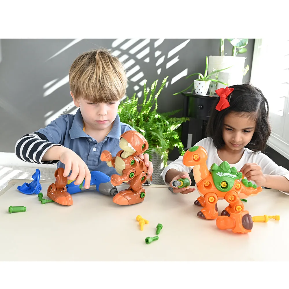 Create-A-Dino Construction Play Set | Build & Roll T-Rex and Stegosaurus with Tools