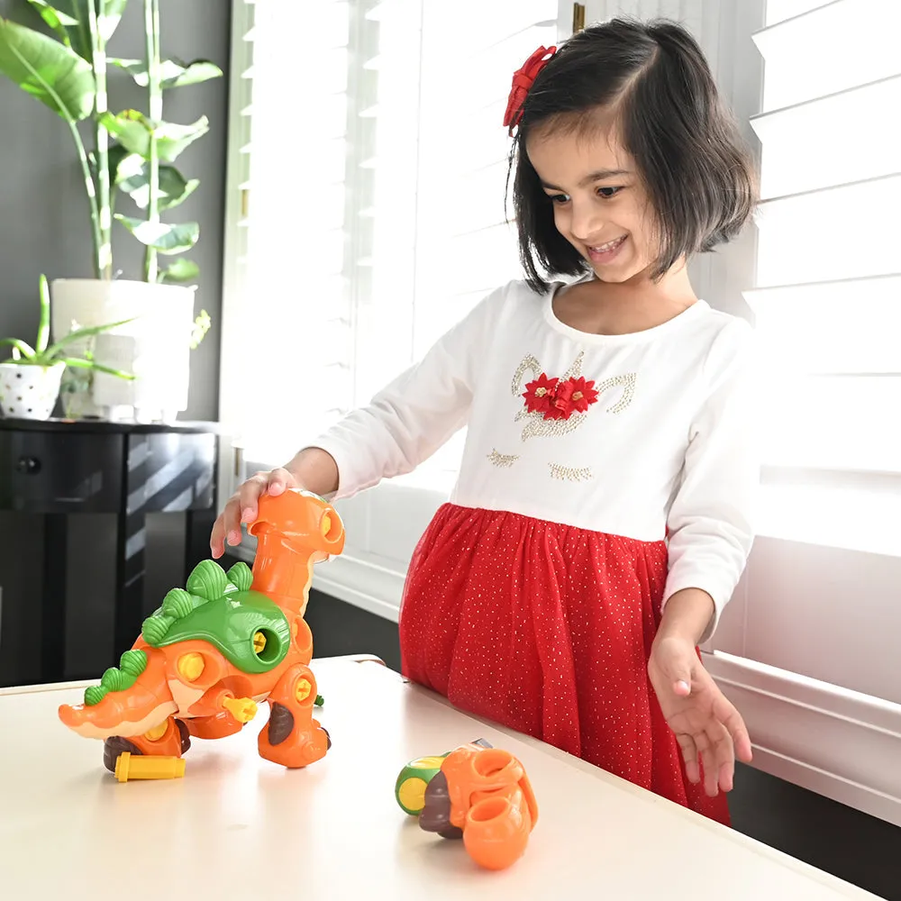 Create-A-Dino Construction Play Set | Build & Roll T-Rex and Stegosaurus with Tools