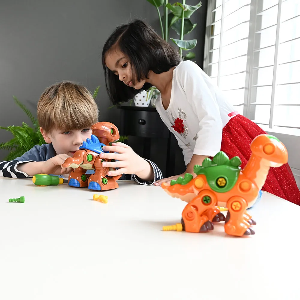 Create-A-Dino Construction Play Set | Build & Roll T-Rex and Stegosaurus with Tools