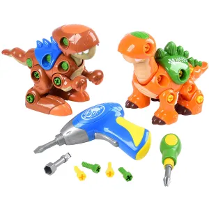 Create-A-Dino Construction Play Set | Build & Roll T-Rex and Stegosaurus with Tools