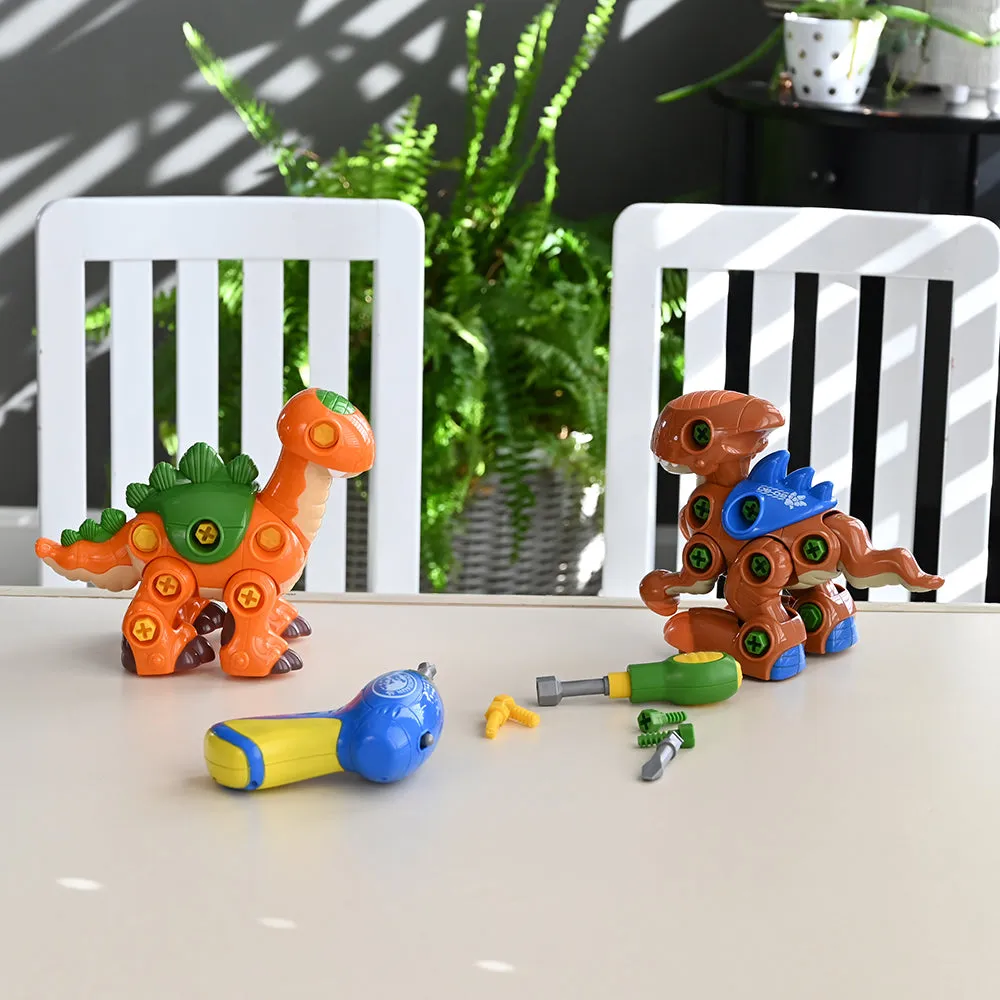 Create-A-Dino Construction Play Set | Build & Roll T-Rex and Stegosaurus with Tools