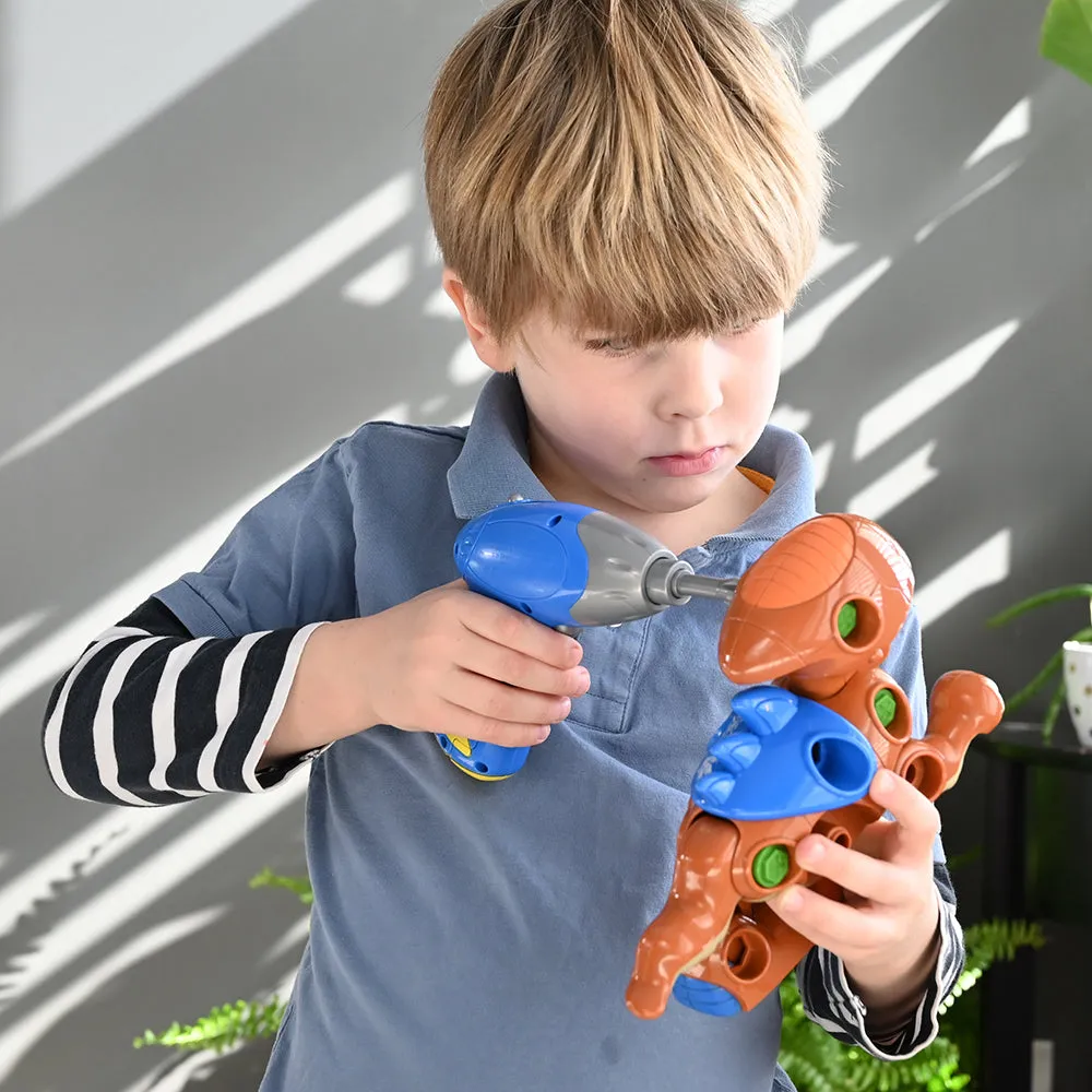 Create-A-Dino Construction Play Set | Build & Roll T-Rex and Stegosaurus with Tools