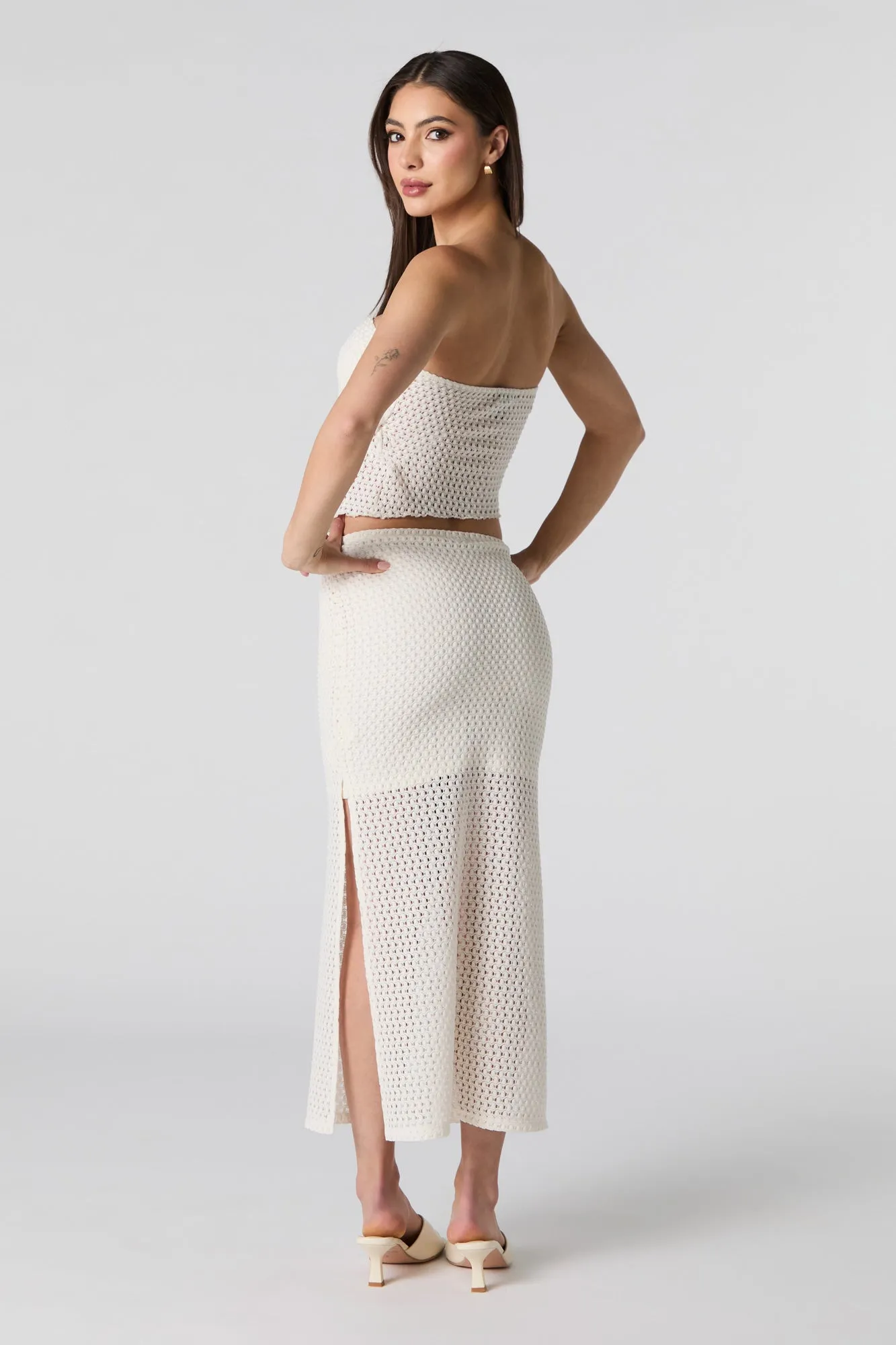 Crochet Knit Slit Midi Skirt
