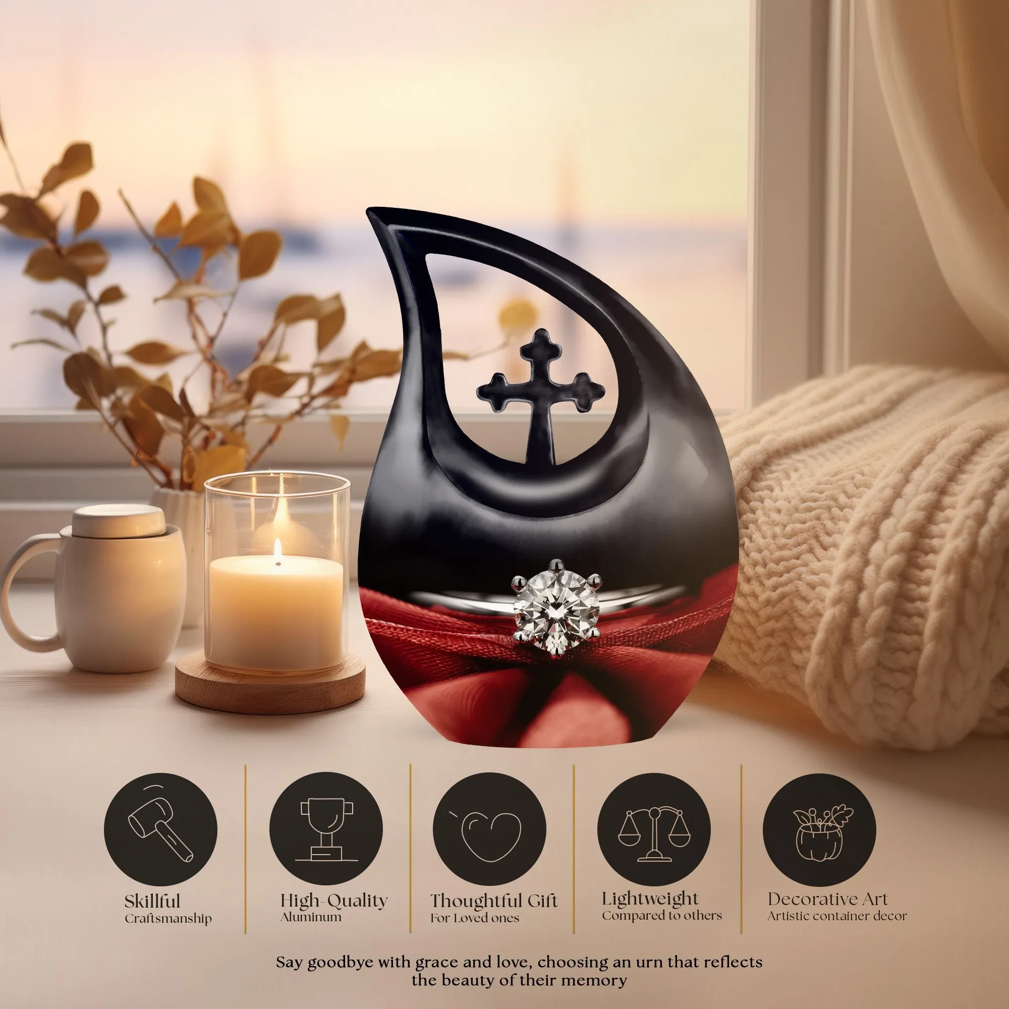 Cross Drop Ring Urn: A Unique Memorial Urn for Adult