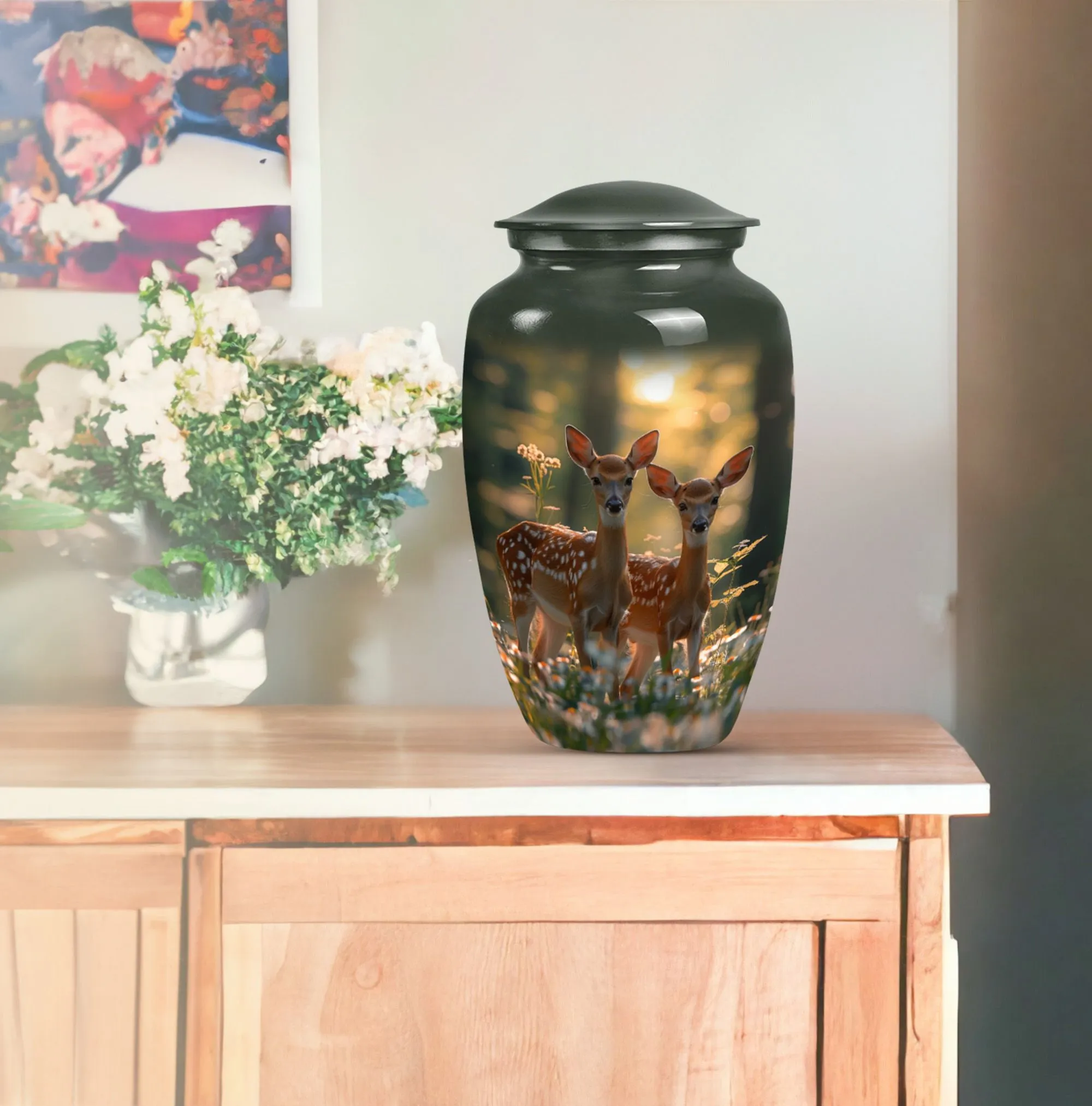 Deer Bas-relief Memorial Crematorium Urn for Diligent Keep Safe