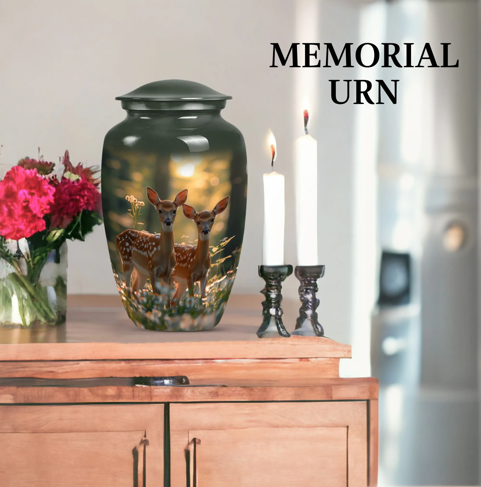 Deer Bas-relief Memorial Crematorium Urn for Diligent Keep Safe
