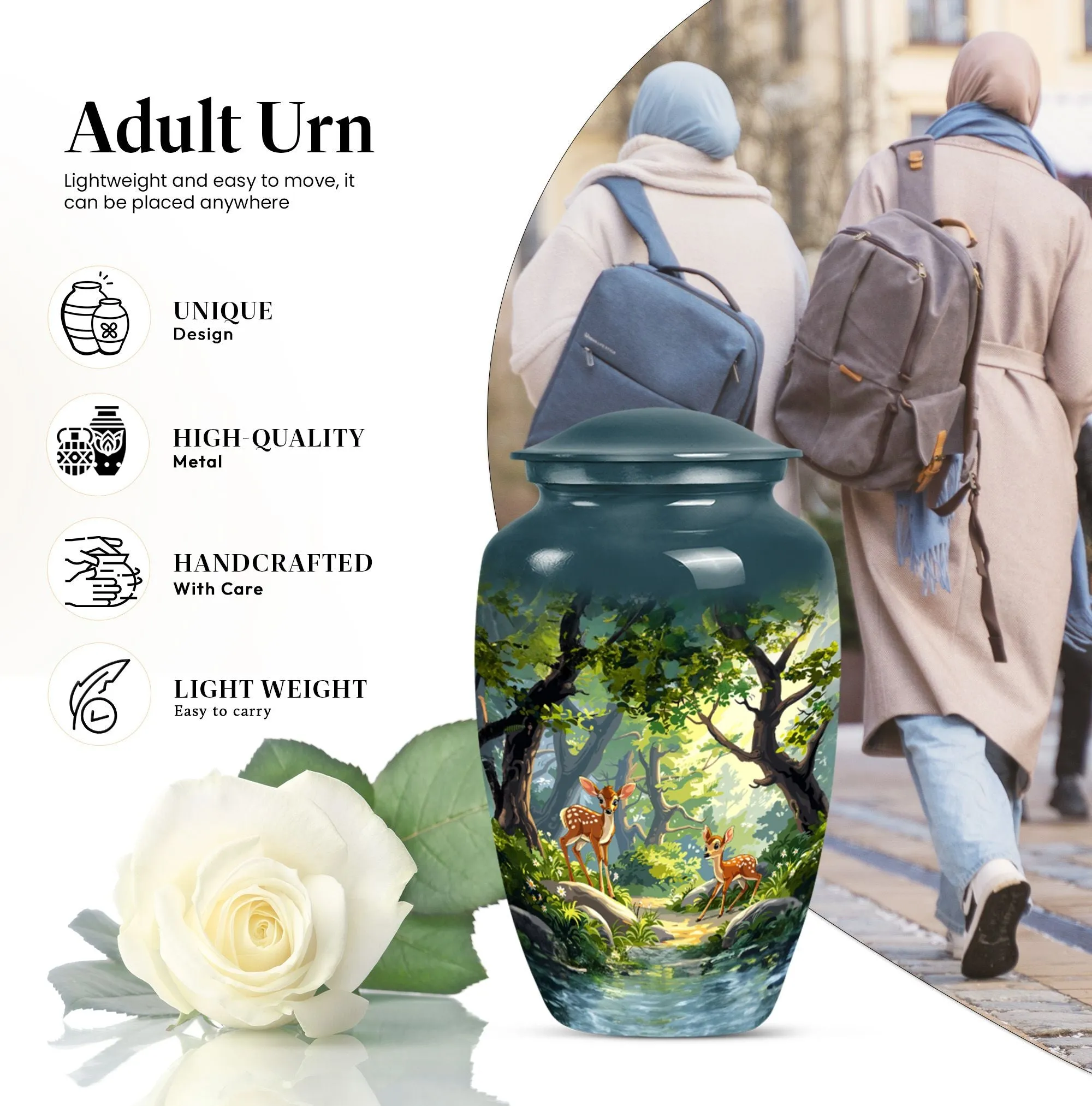 Deer Theme Cremation Urn: Funeral Tribute Urn for Her, Mom