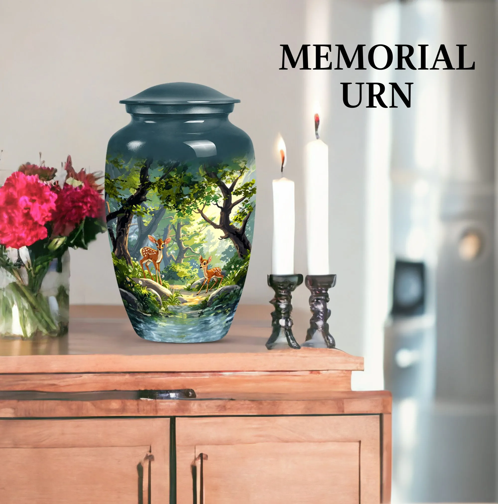 Deer Theme Cremation Urn: Funeral Tribute Urn for Her, Mom