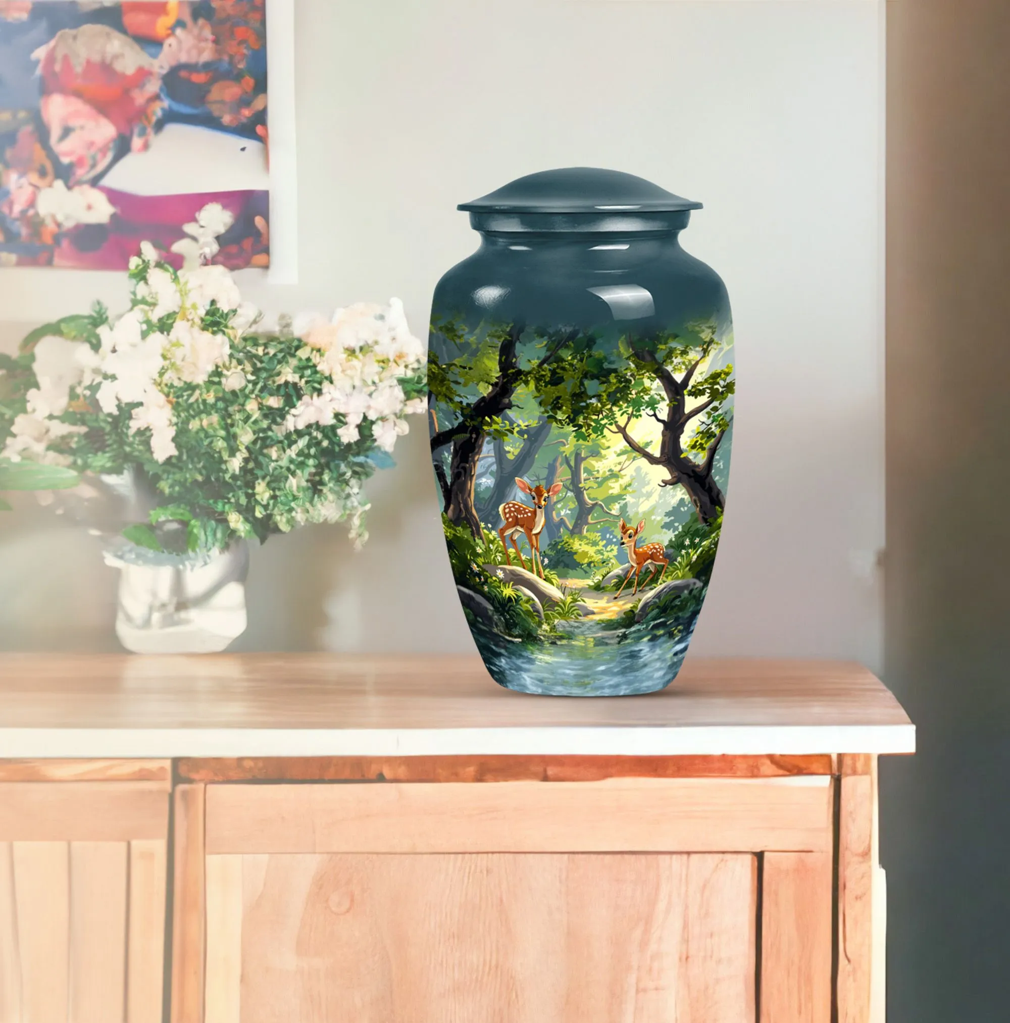 Deer Theme Cremation Urn: Funeral Tribute Urn for Her, Mom