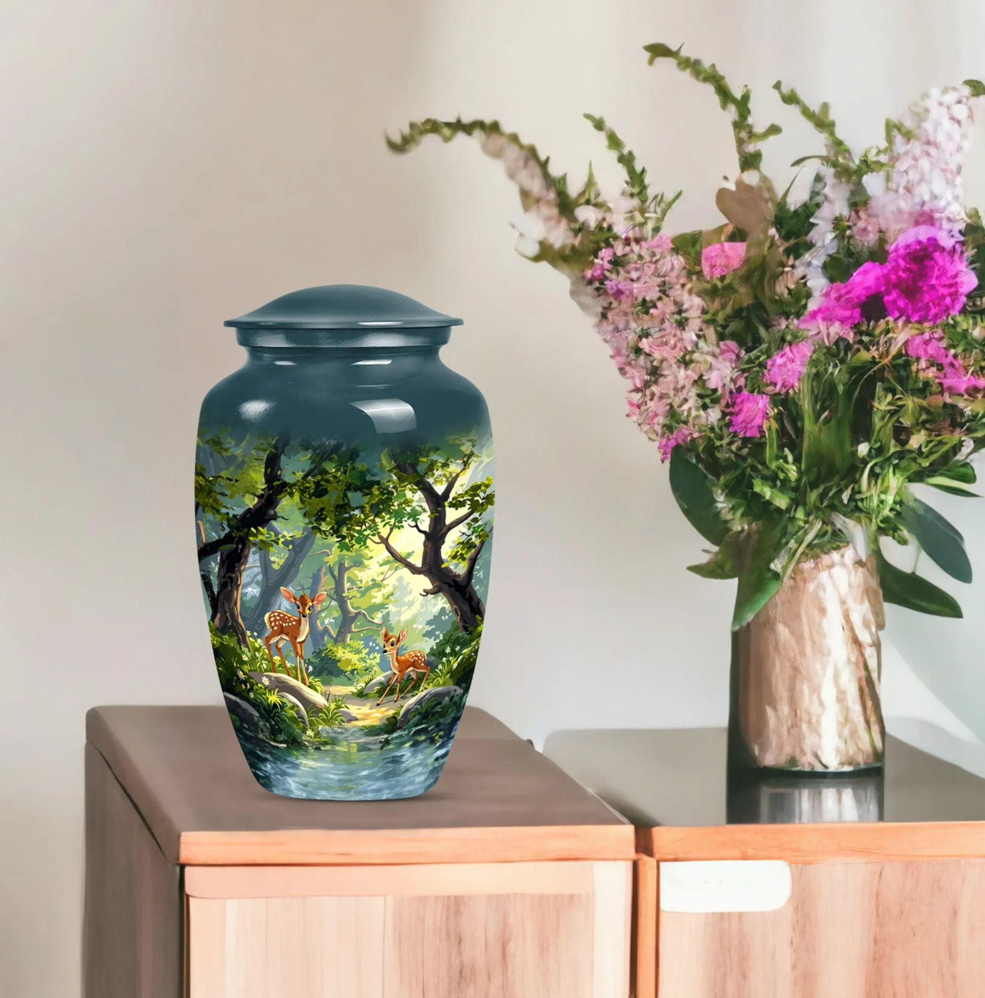 Deer Theme Cremation Urn: Funeral Tribute Urn for Her, Mom