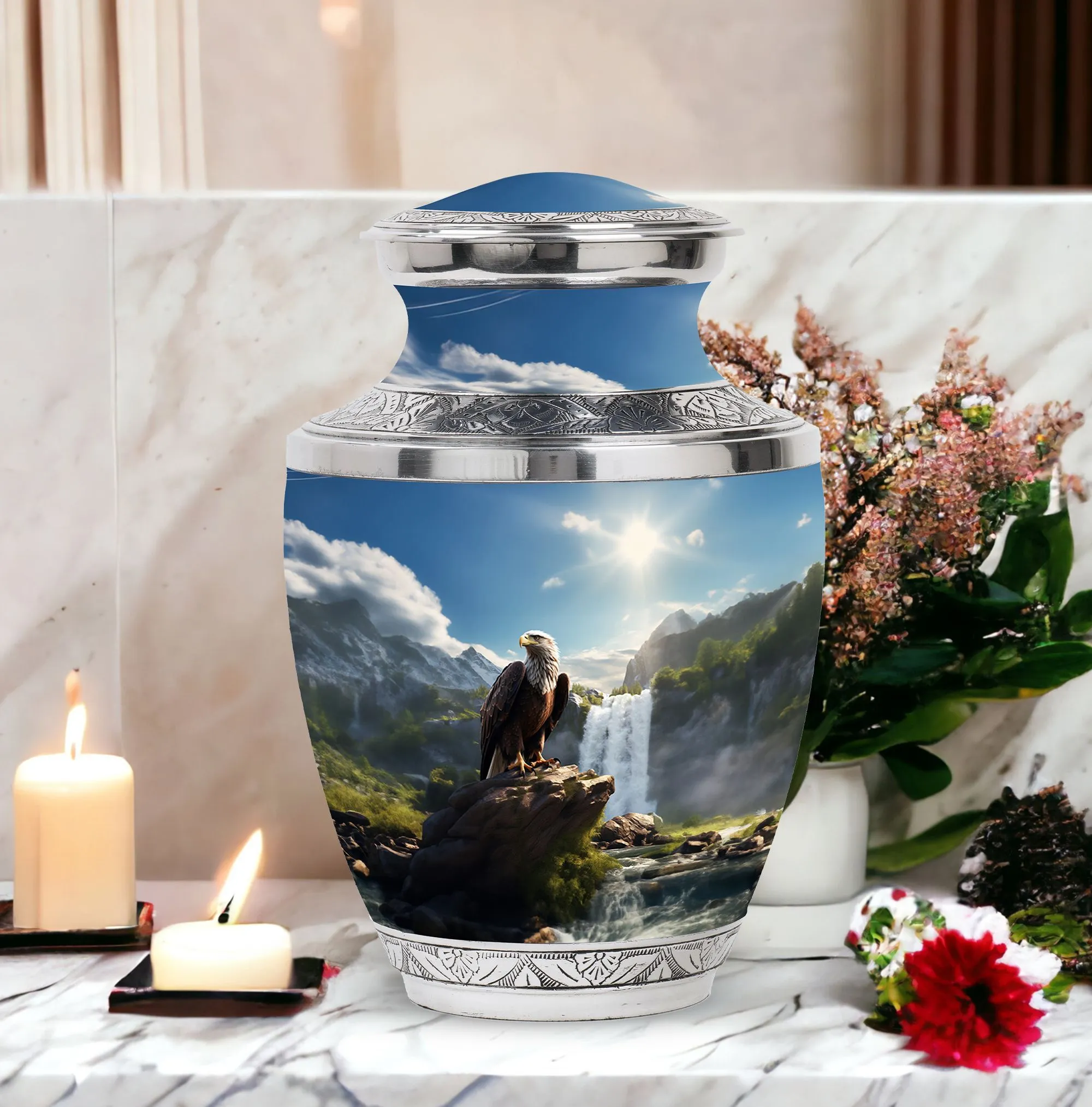Eagle With Mountain View Large Cremation Urn For Cremated Human Ashes Remains