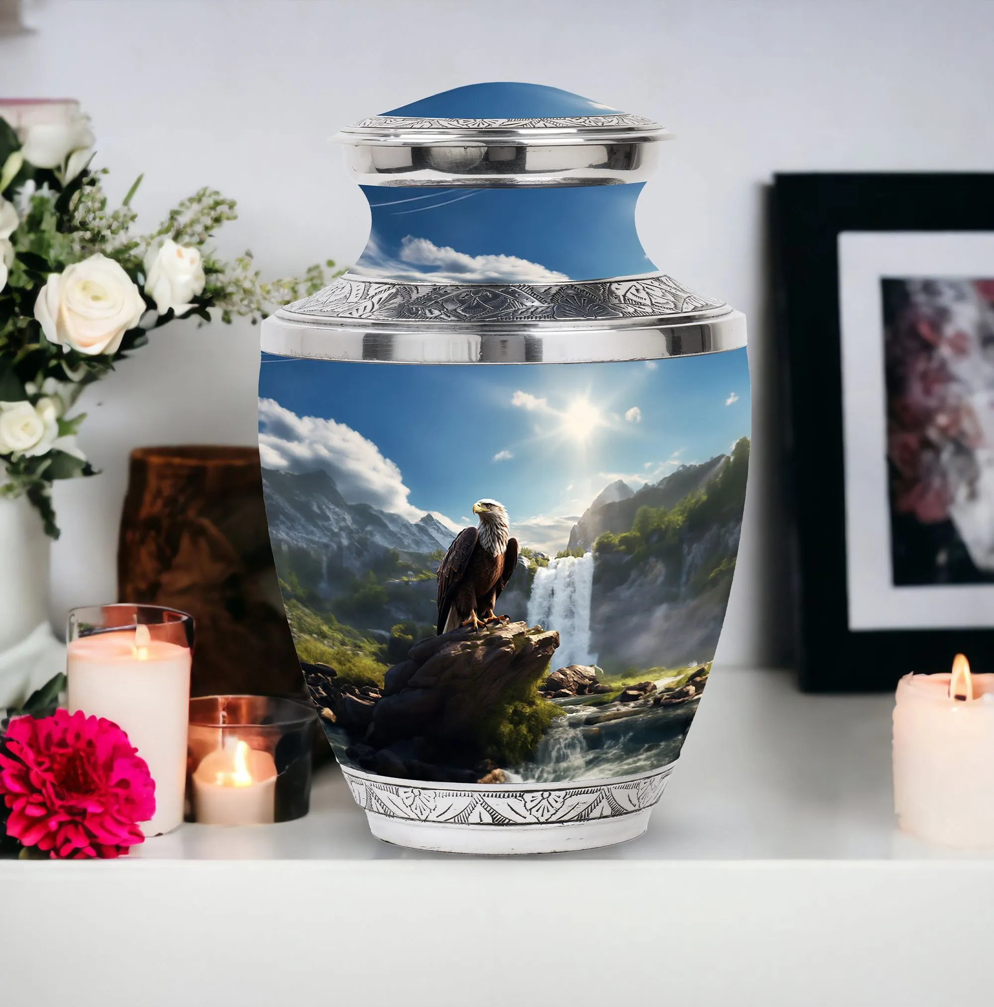 Eagle With Mountain View Large Cremation Urn For Cremated Human Ashes Remains