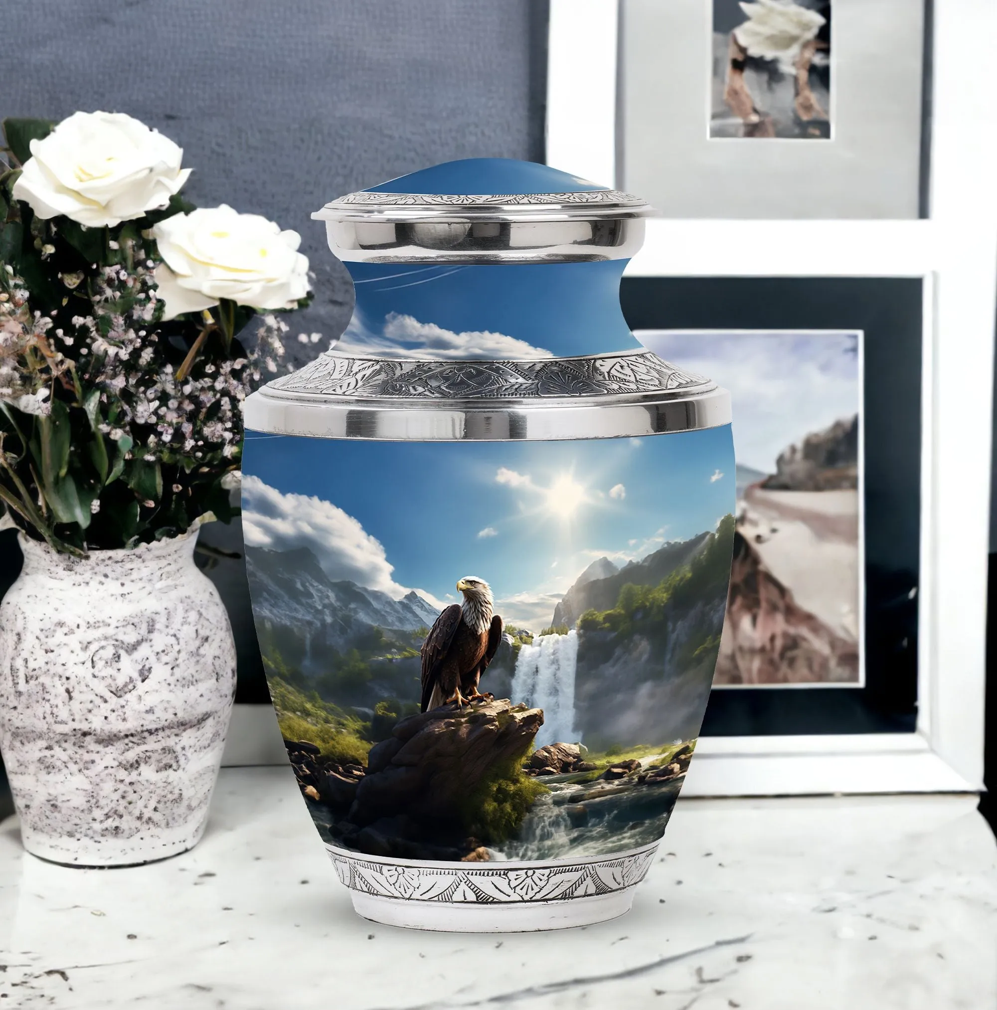 Eagle With Mountain View Large Cremation Urn For Cremated Human Ashes Remains