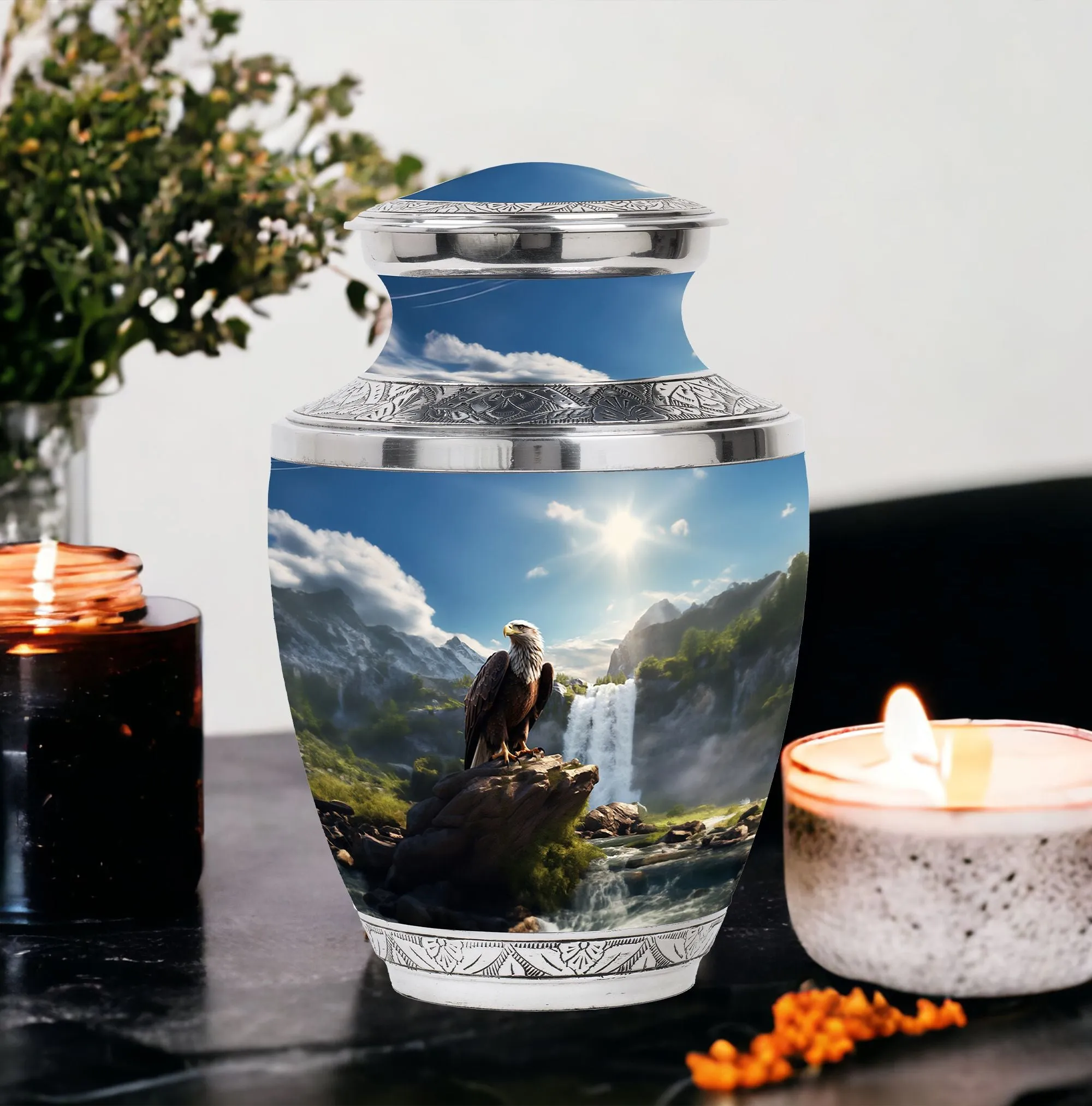 Eagle With Mountain View Large Cremation Urn For Cremated Human Ashes Remains