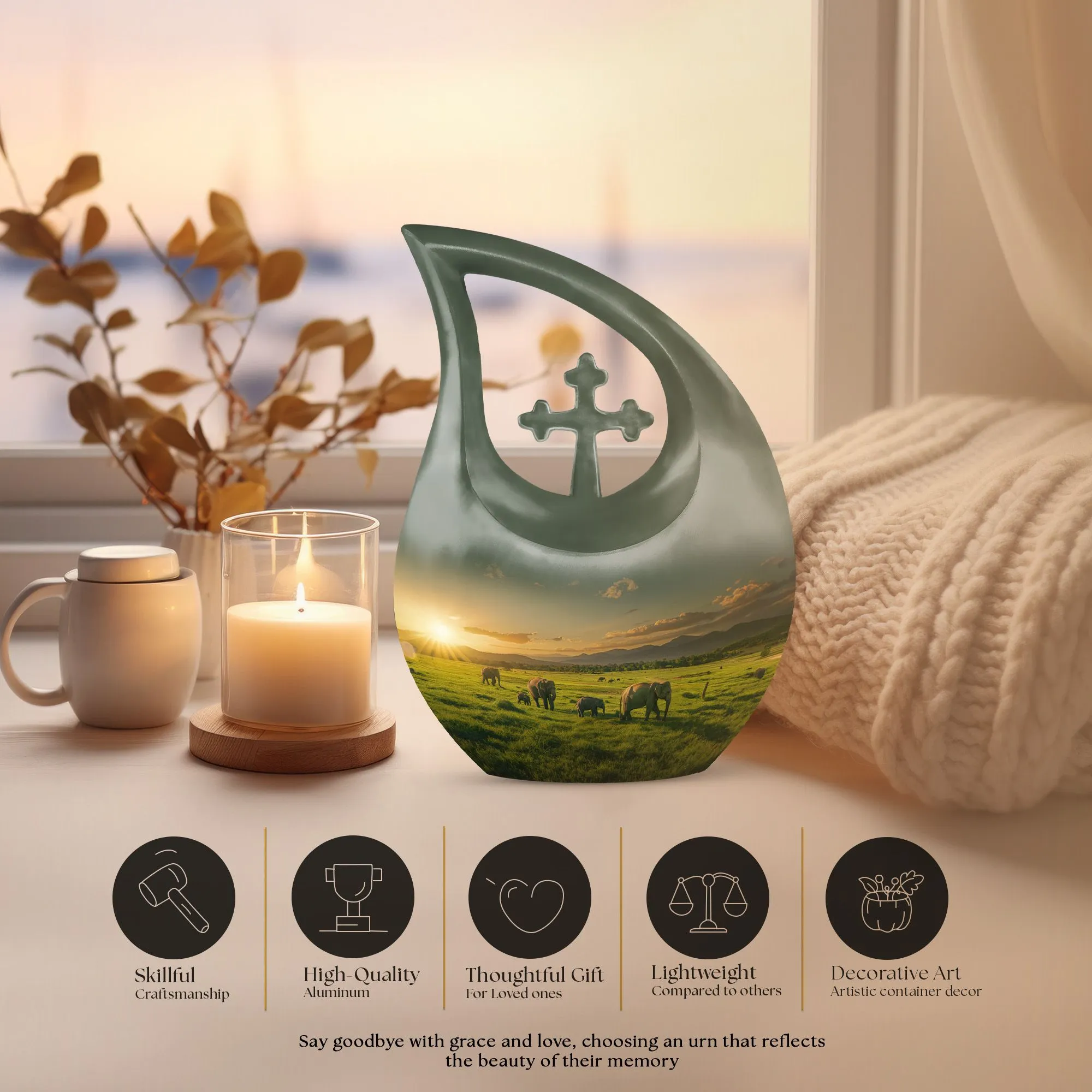 Elephant Family Urn -Adult Cremation Urn For Human Ashes Remans