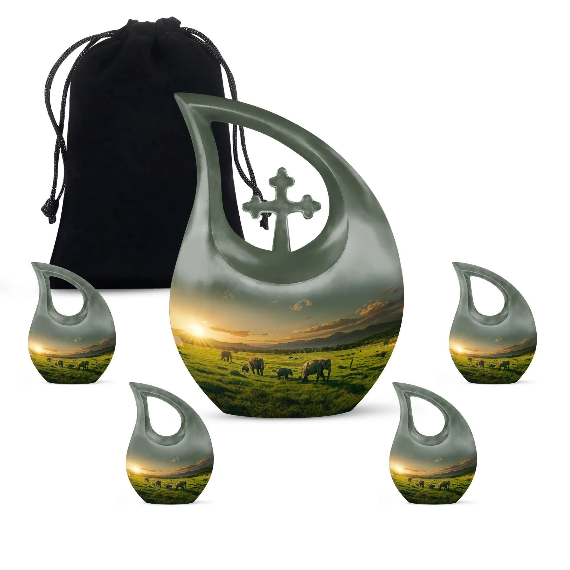 Elephant Family Urn -Adult Cremation Urn For Human Ashes Remans