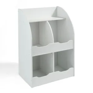 Four Bin Storage Cubby with Bookshelf - White