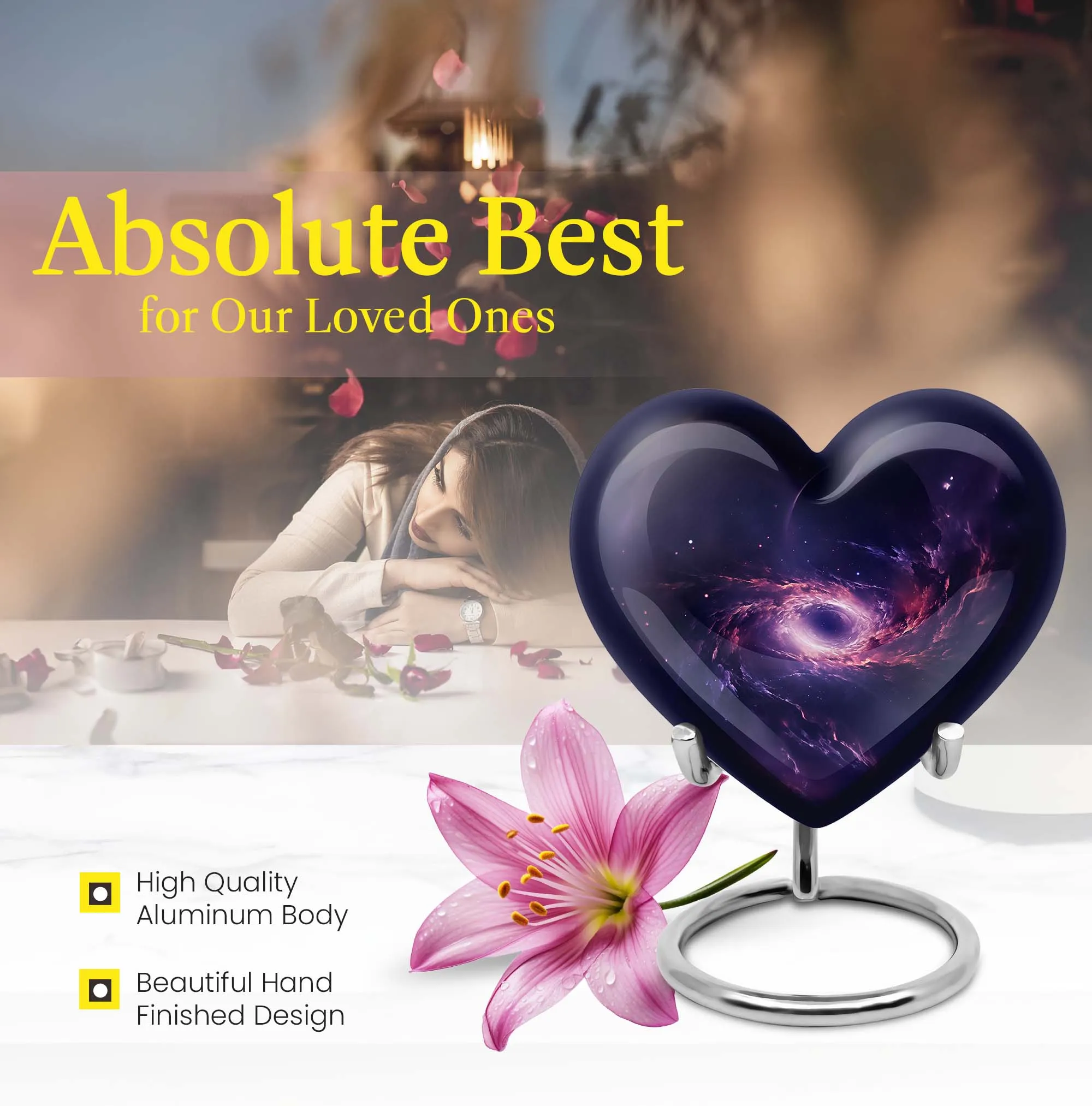 Galaxy Cremation Urn - Heart Design for Human Ashes