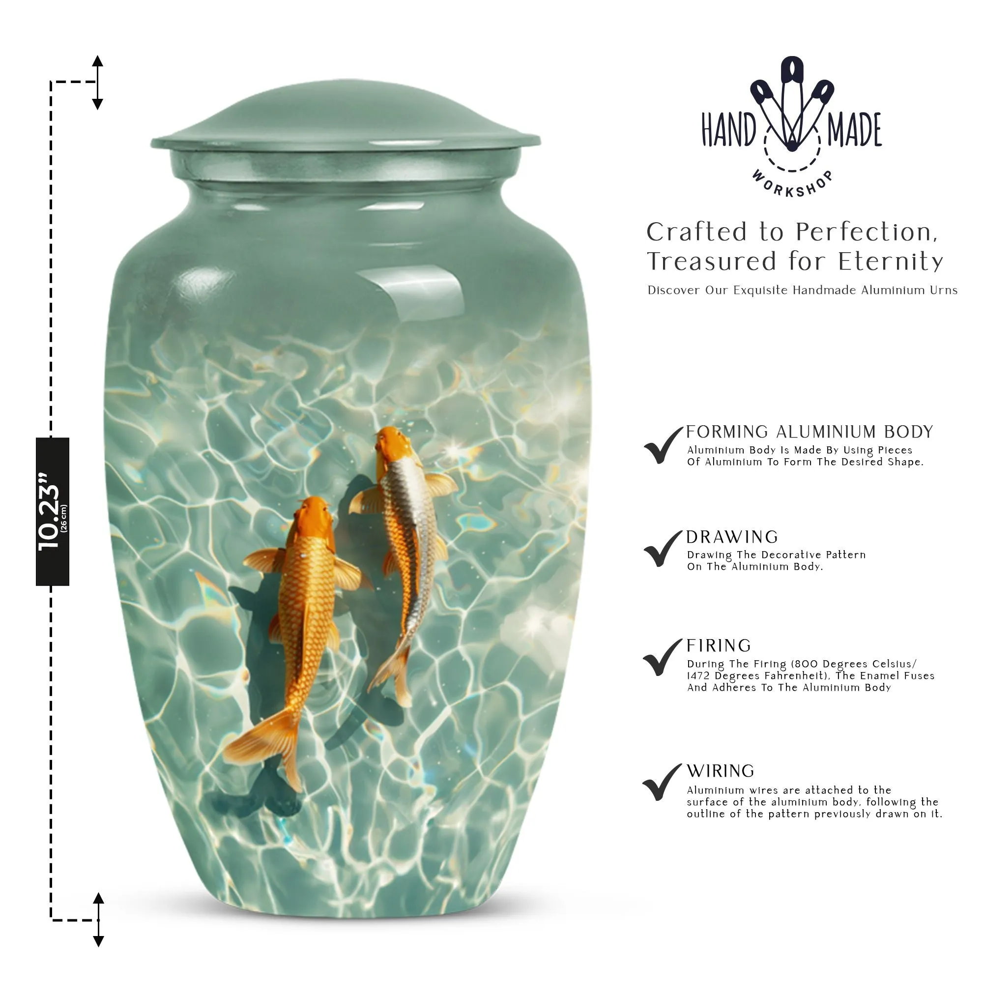 Glistening Gold Fish Memorial Remembrance Cremation Urn For Ashes
