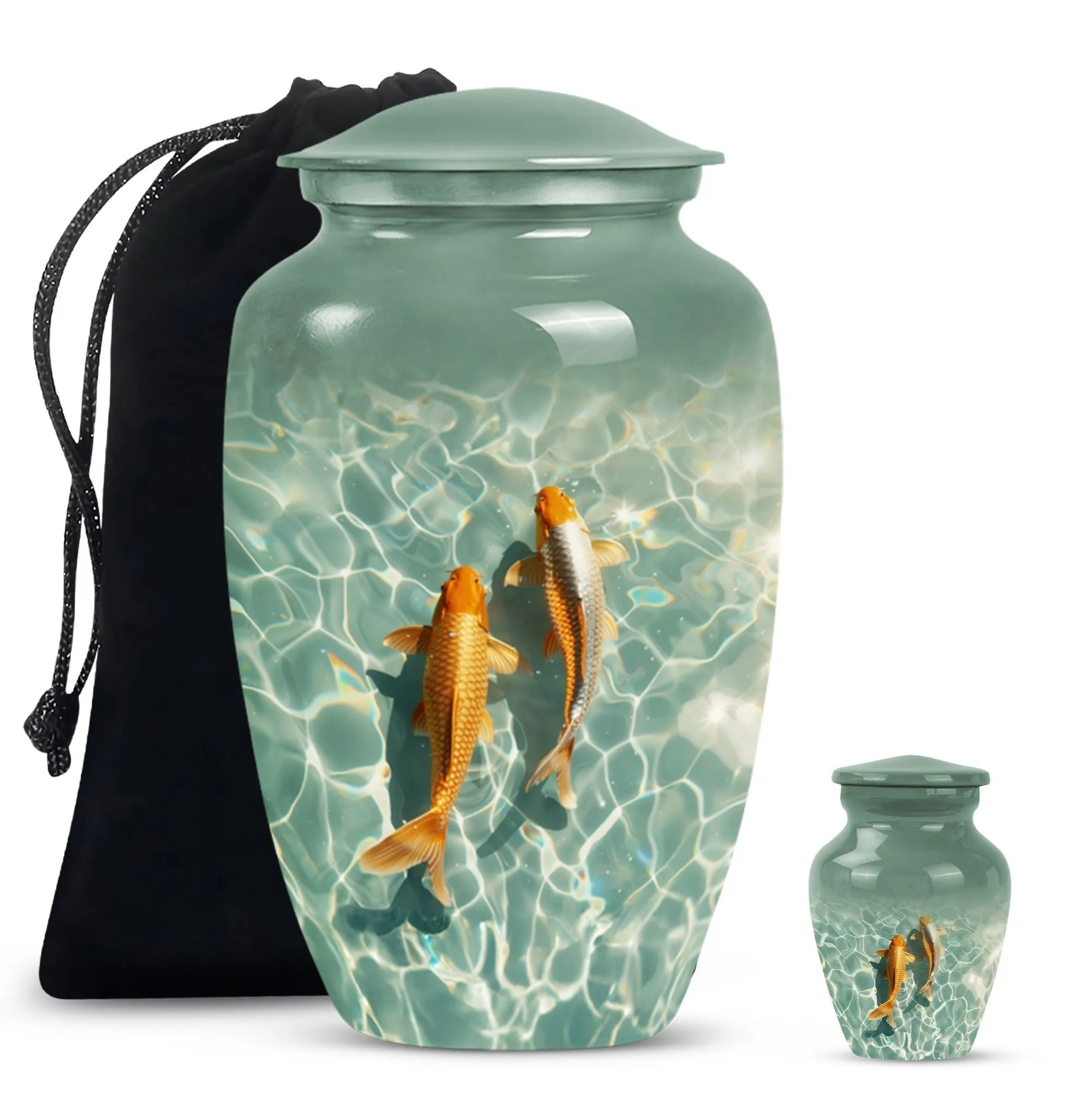 Glistening Gold Fish Memorial Remembrance Cremation Urn For Ashes