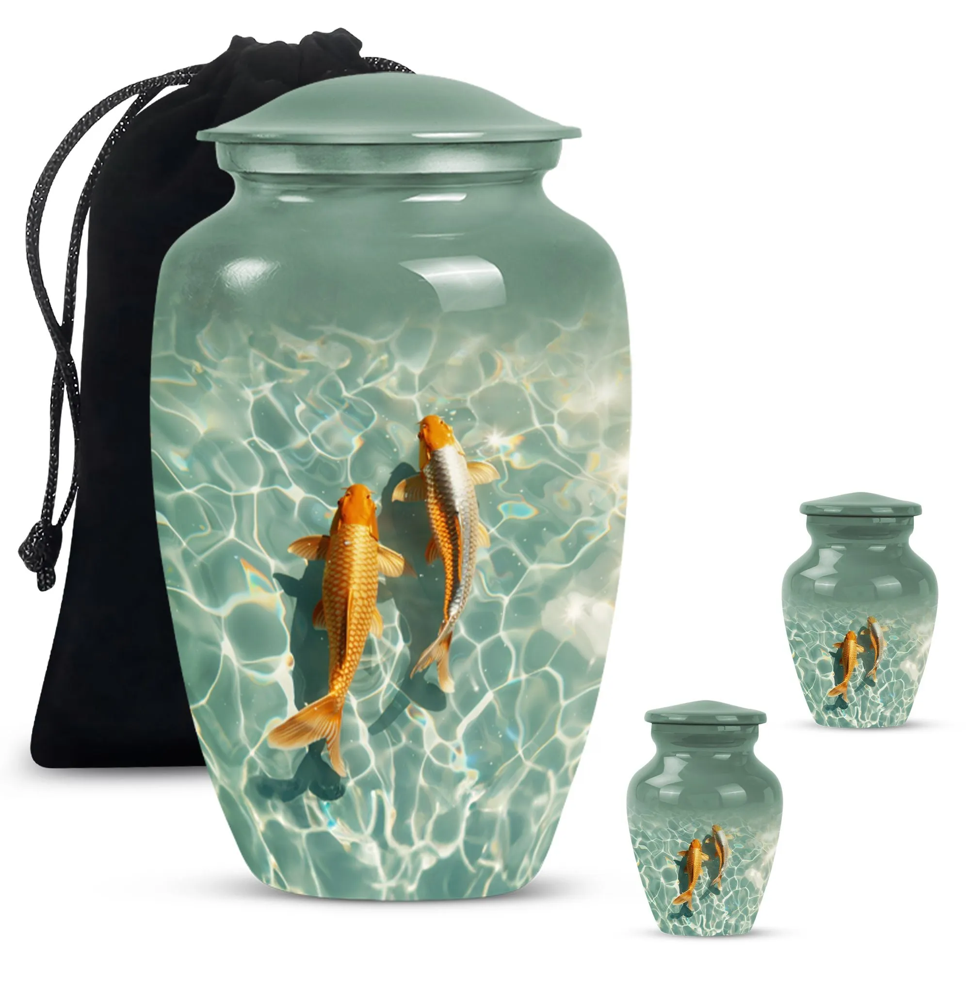 Glistening Gold Fish Memorial Remembrance Cremation Urn For Ashes
