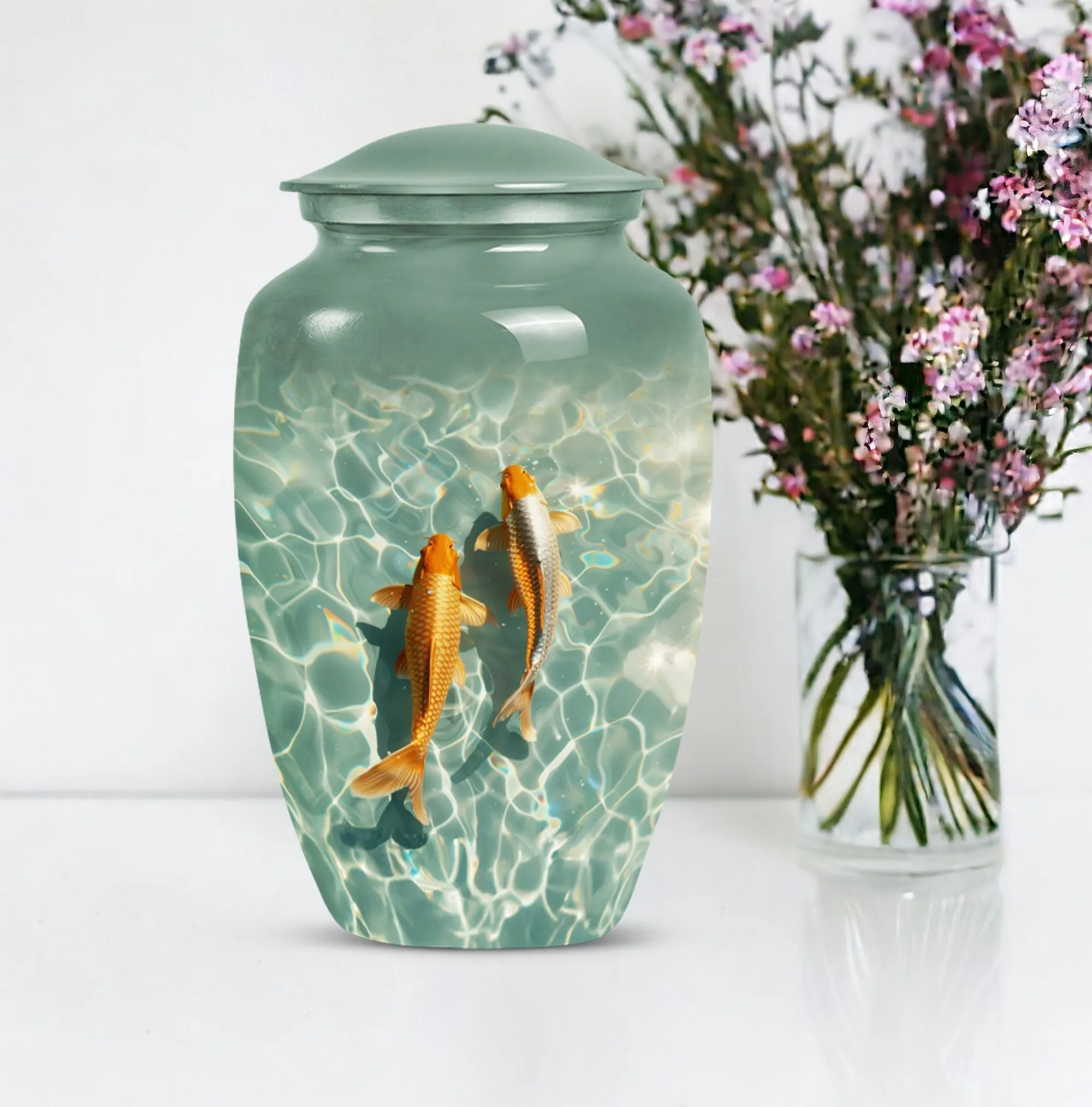 Glistening Gold Fish Memorial Remembrance Cremation Urn For Ashes