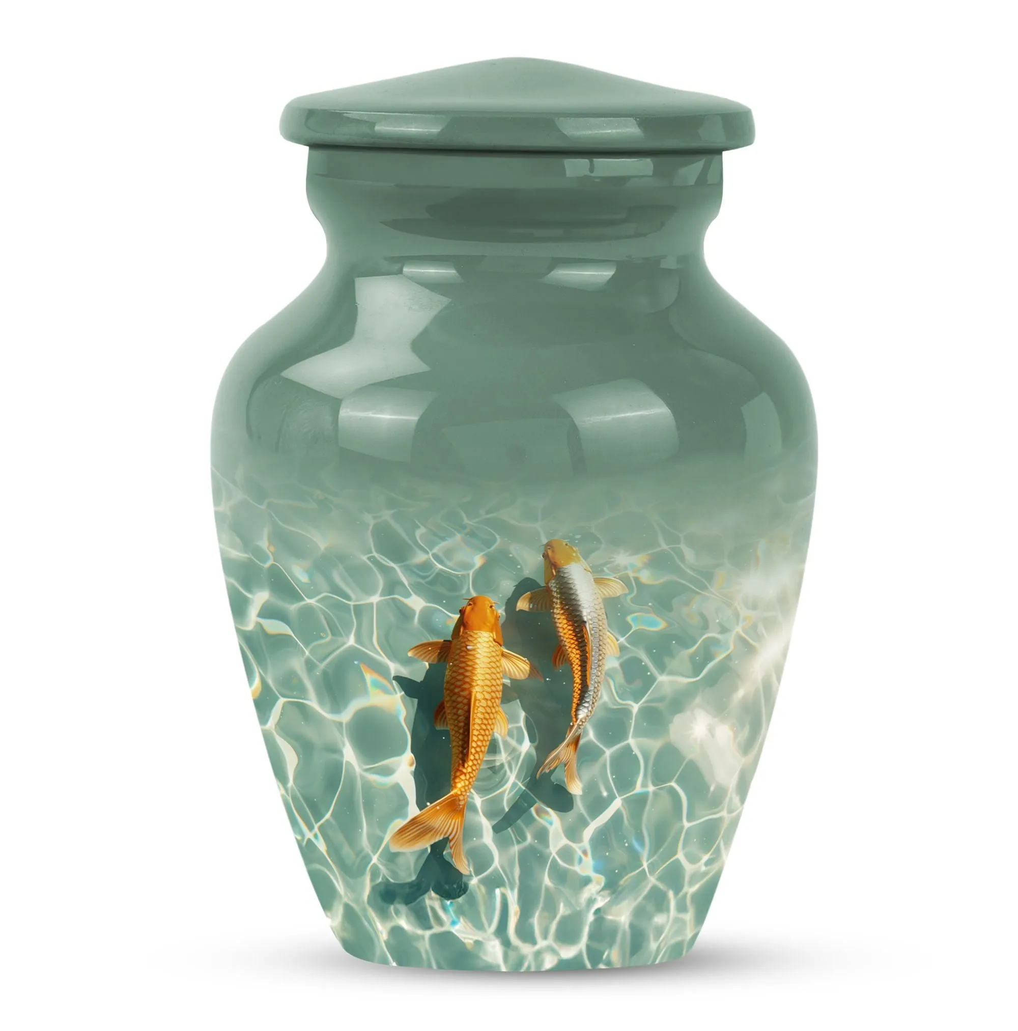 Glistening Gold Fish Memorial Remembrance Cremation Urn For Ashes