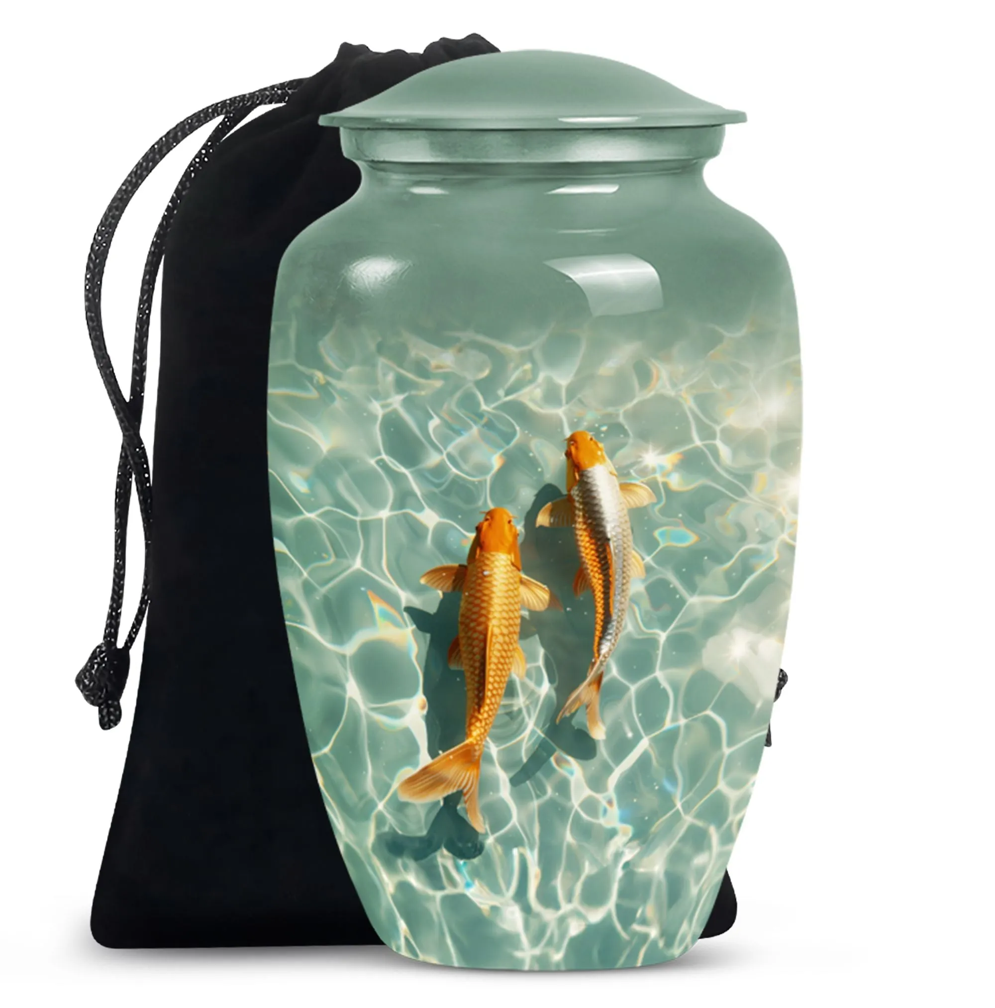 Glistening Gold Fish Memorial Remembrance Cremation Urn For Ashes