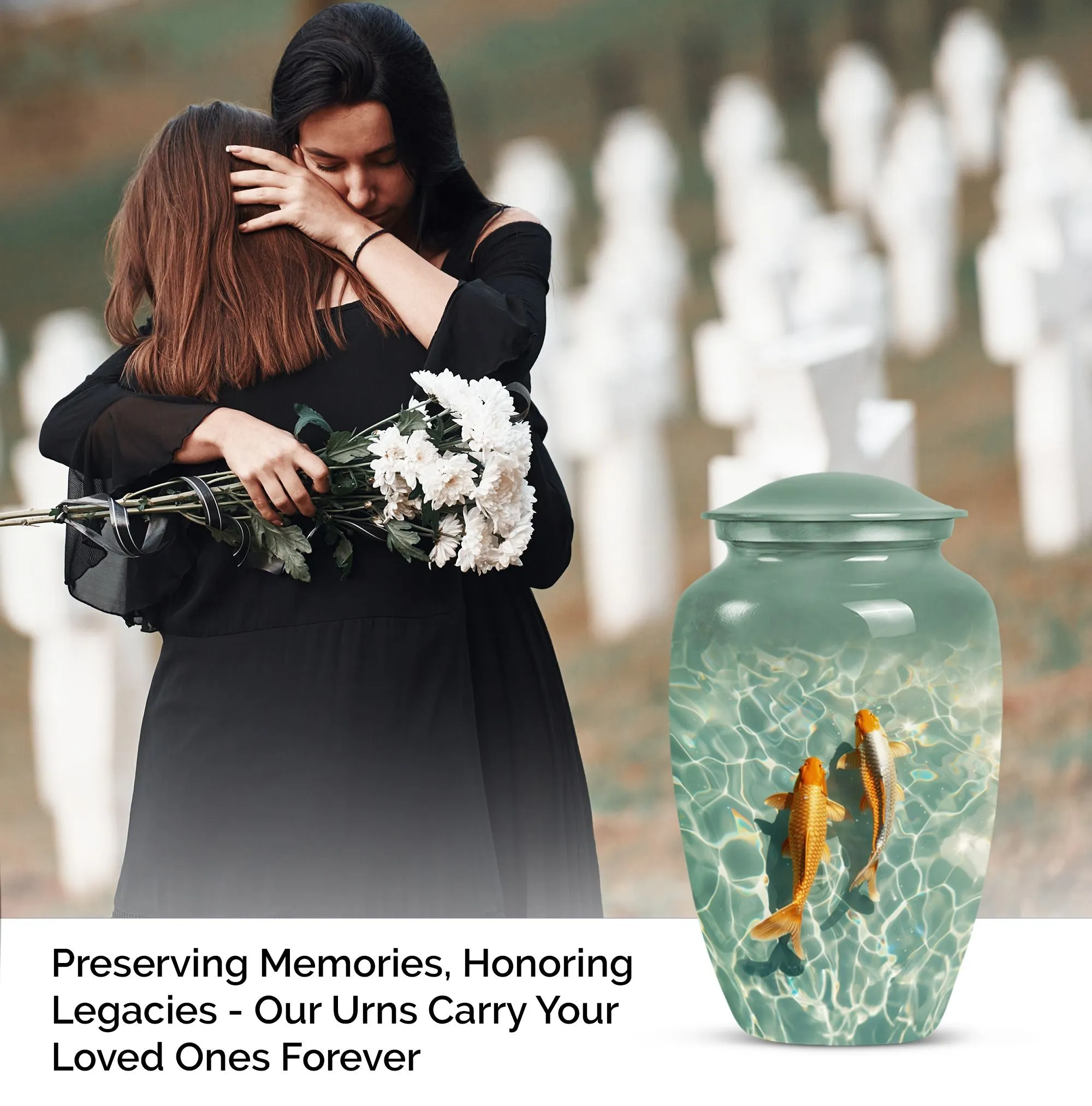Glistening Gold Fish Memorial Remembrance Cremation Urn For Ashes