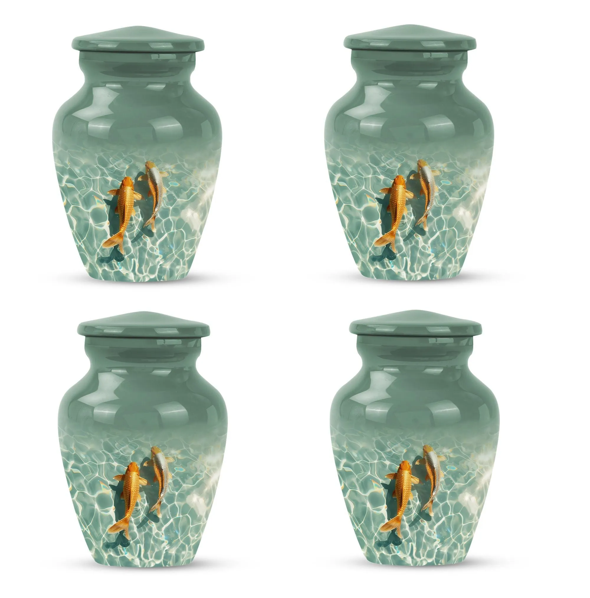 Glistening Gold Fish Memorial Remembrance Cremation Urn For Ashes
