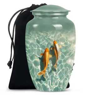 Glistening Gold Fish Memorial Remembrance Cremation Urn For Ashes