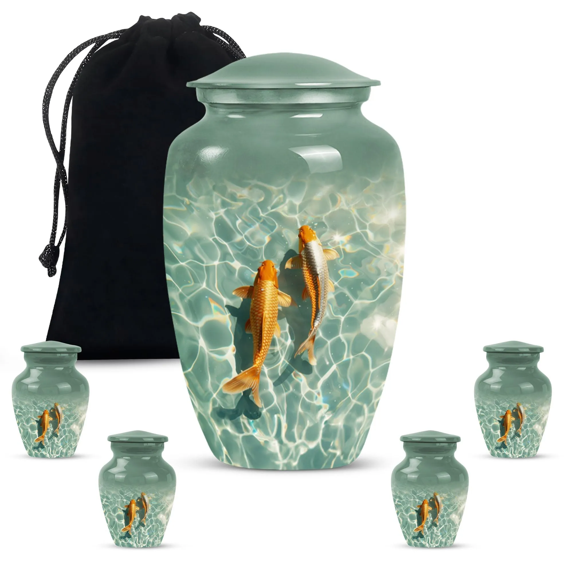 Glistening Gold Fish Memorial Remembrance Cremation Urn For Ashes
