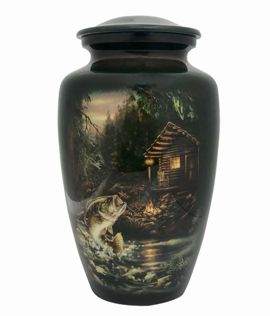 Green Fishing At The Cabin Hand Painted Cremation Urn