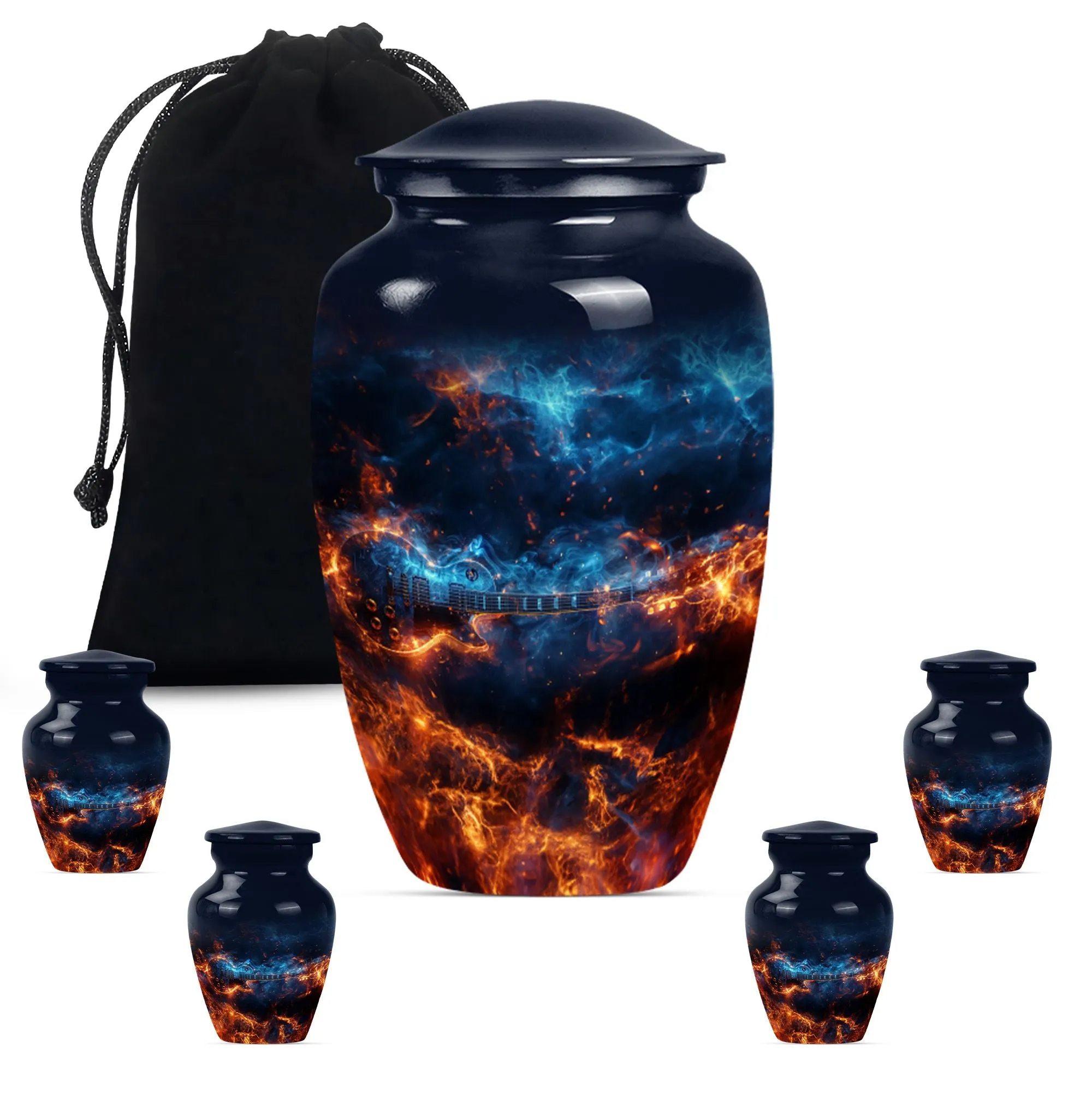 Guitar Urn and Memorial Keepsake with Abstract Design