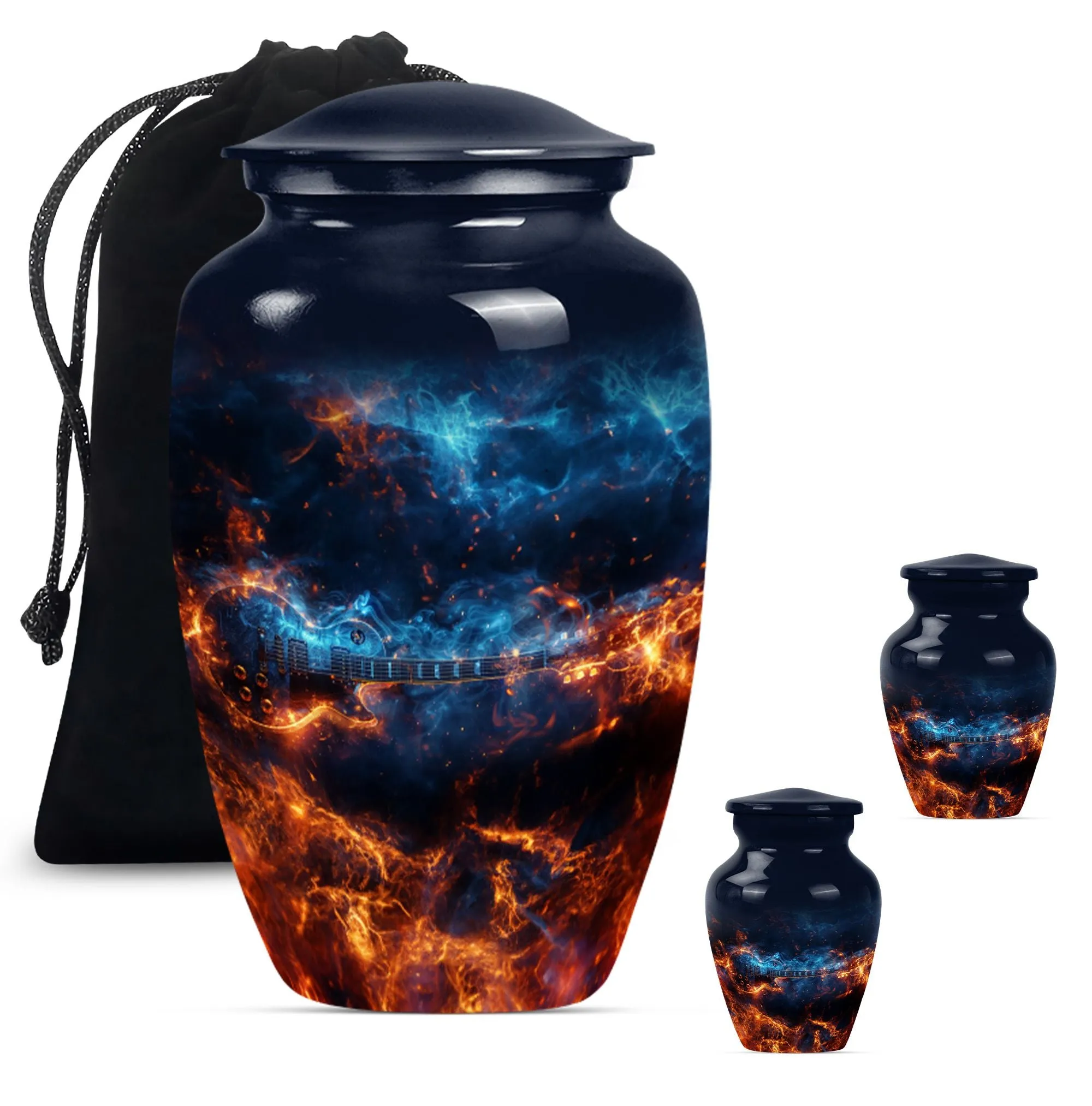 Guitar Urn and Memorial Keepsake with Abstract Design