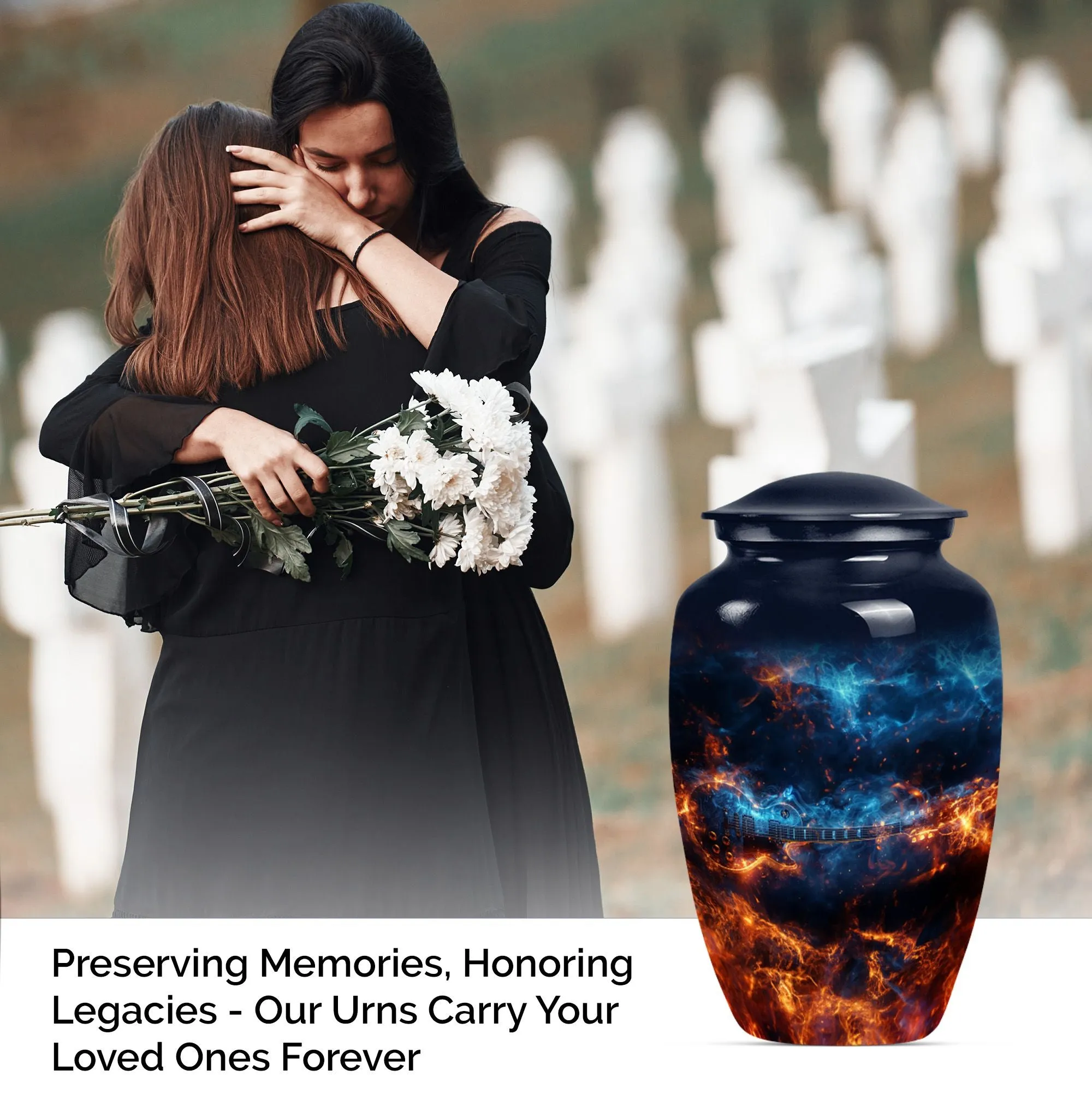 Guitar Urn and Memorial Keepsake with Abstract Design