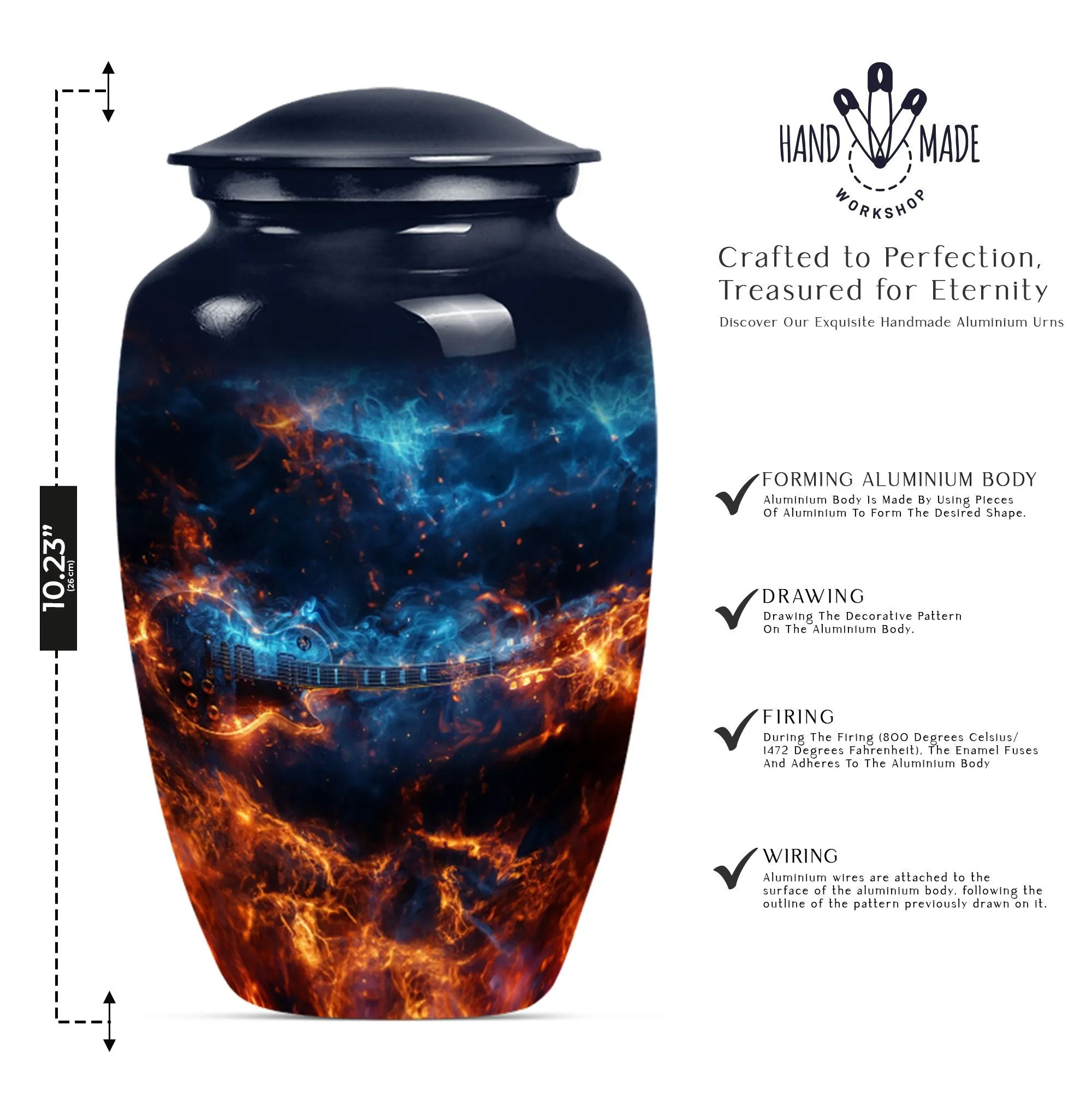 Guitar Urn and Memorial Keepsake with Abstract Design