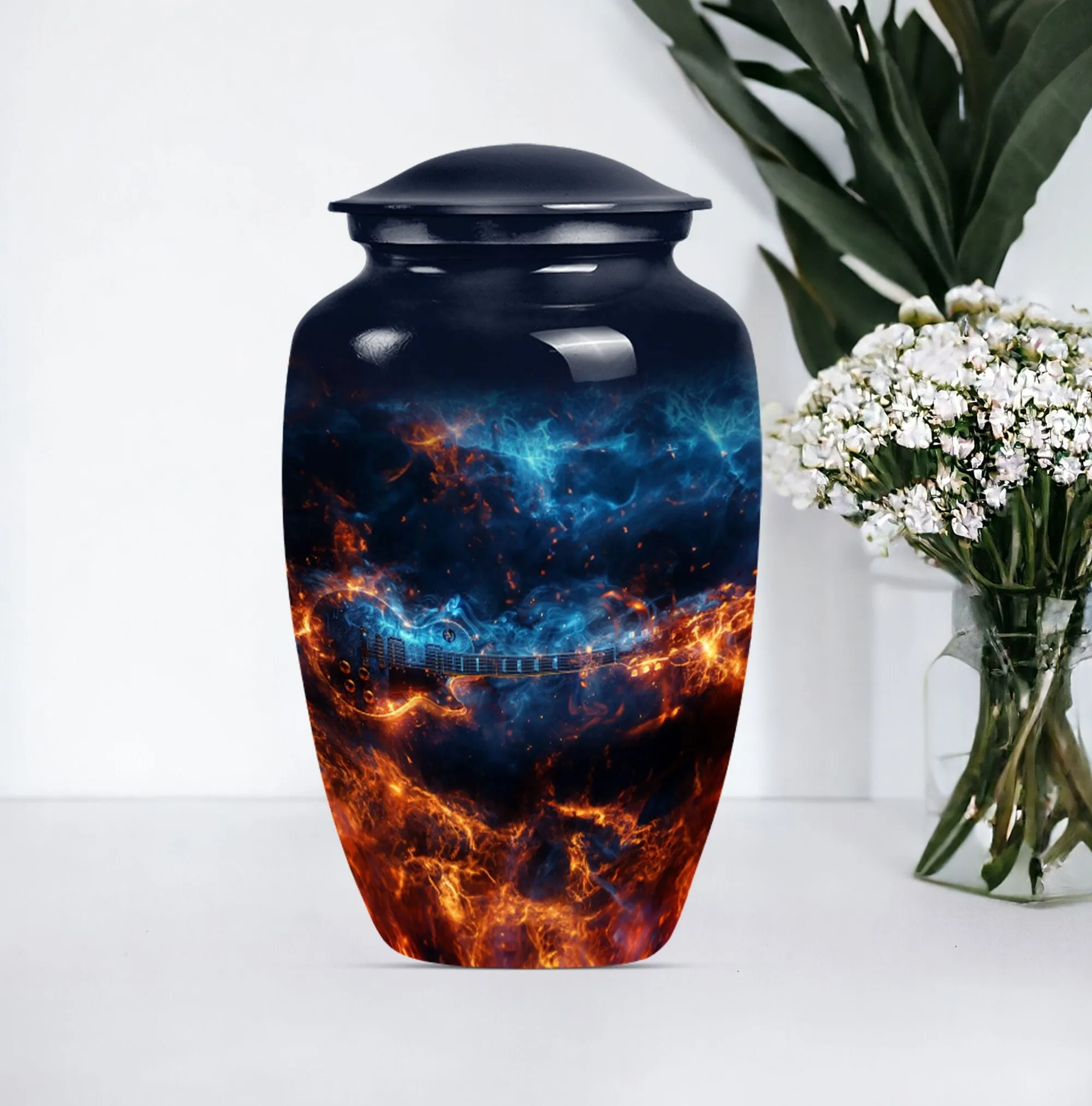 Guitar Urn and Memorial Keepsake with Abstract Design