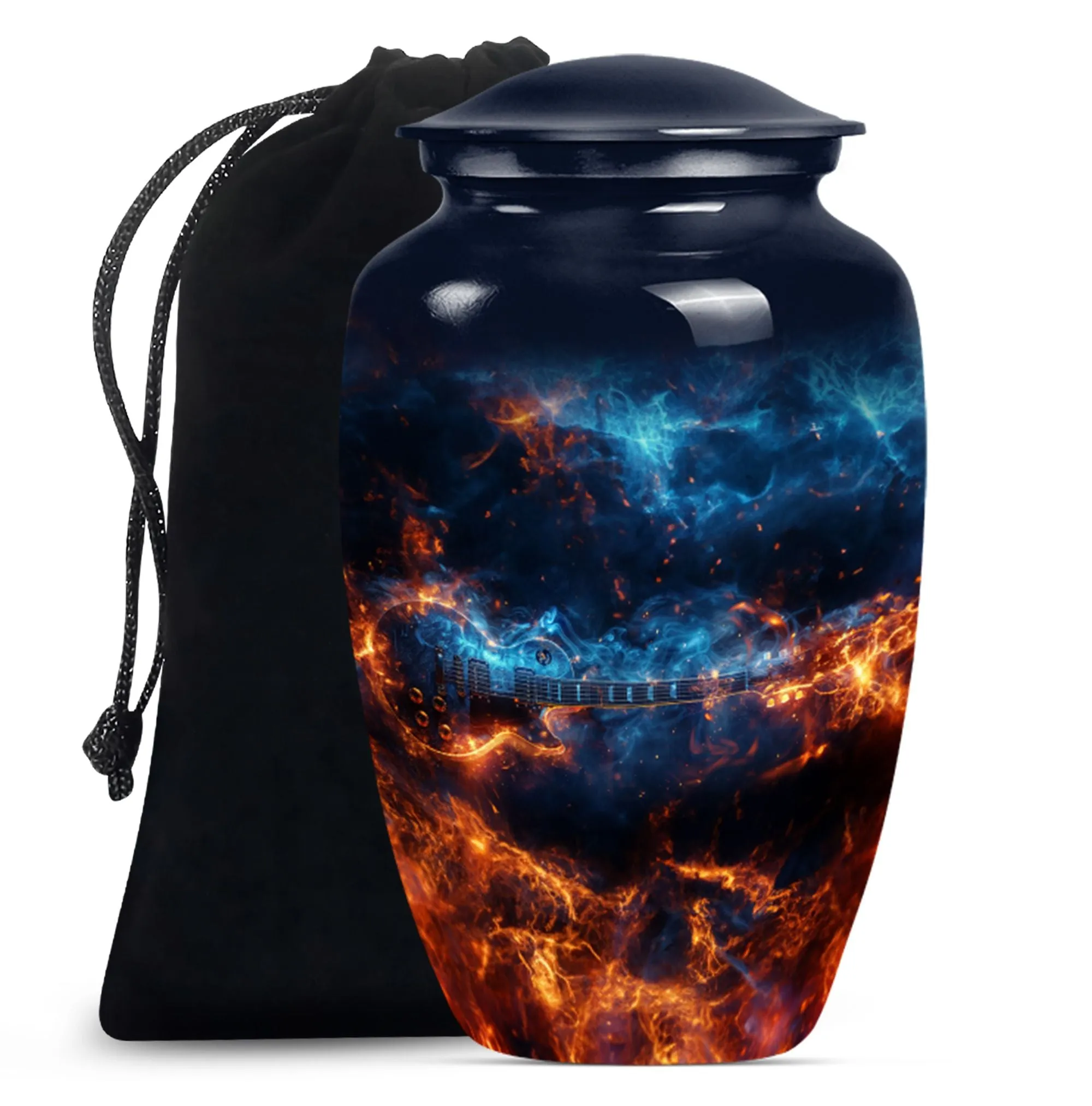 Guitar Urn and Memorial Keepsake with Abstract Design