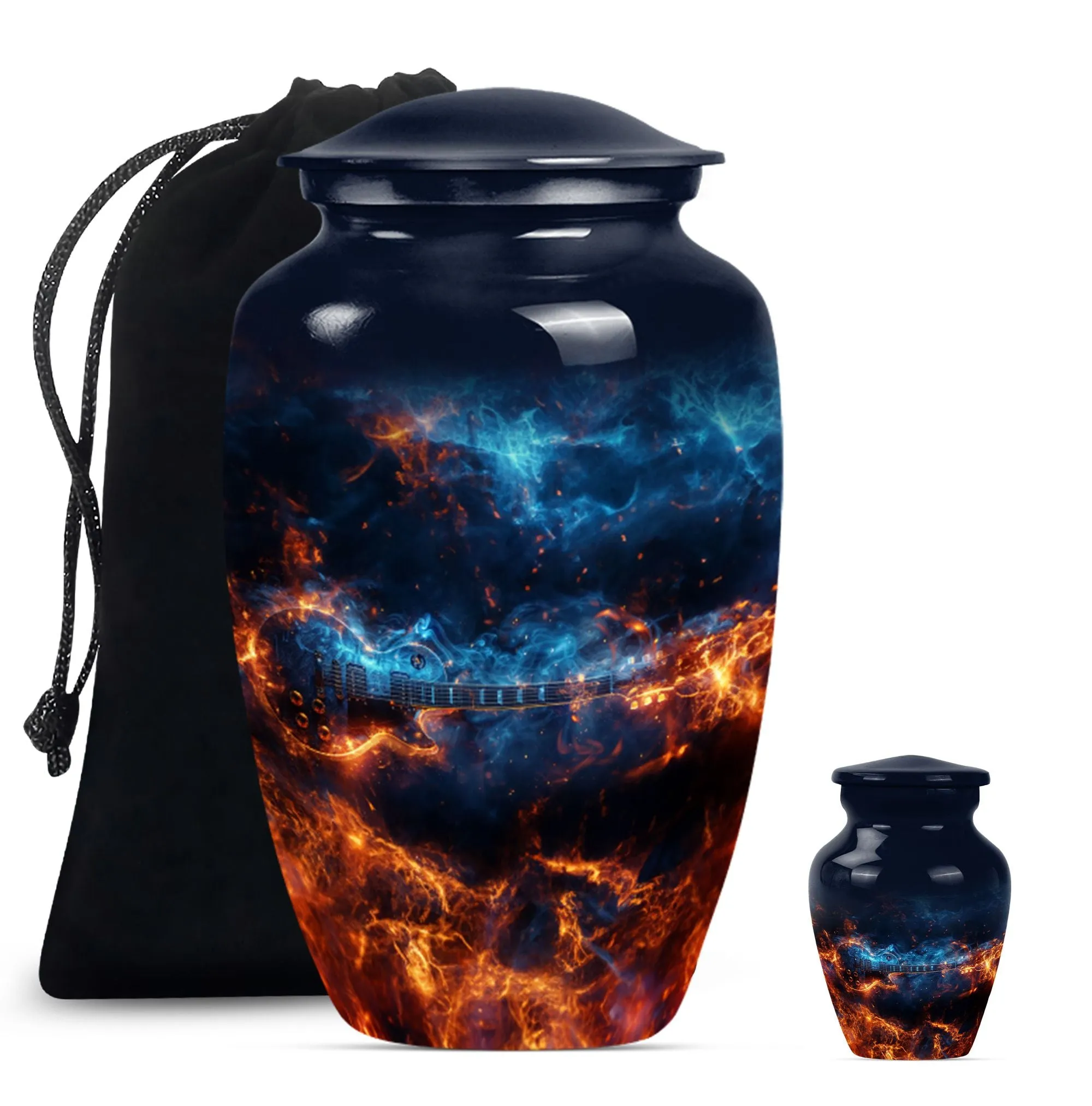 Guitar Urn and Memorial Keepsake with Abstract Design