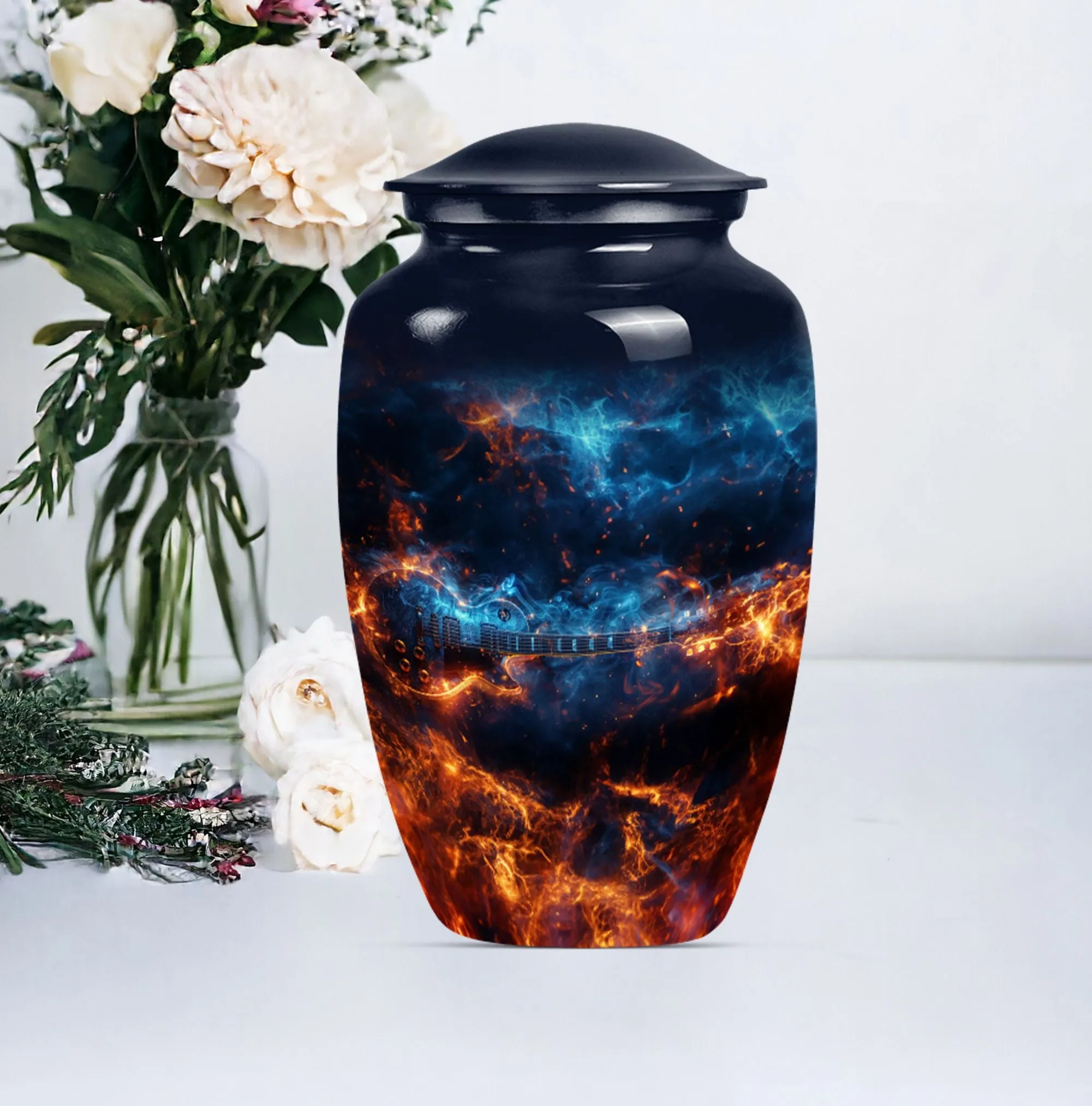 Guitar Urn and Memorial Keepsake with Abstract Design
