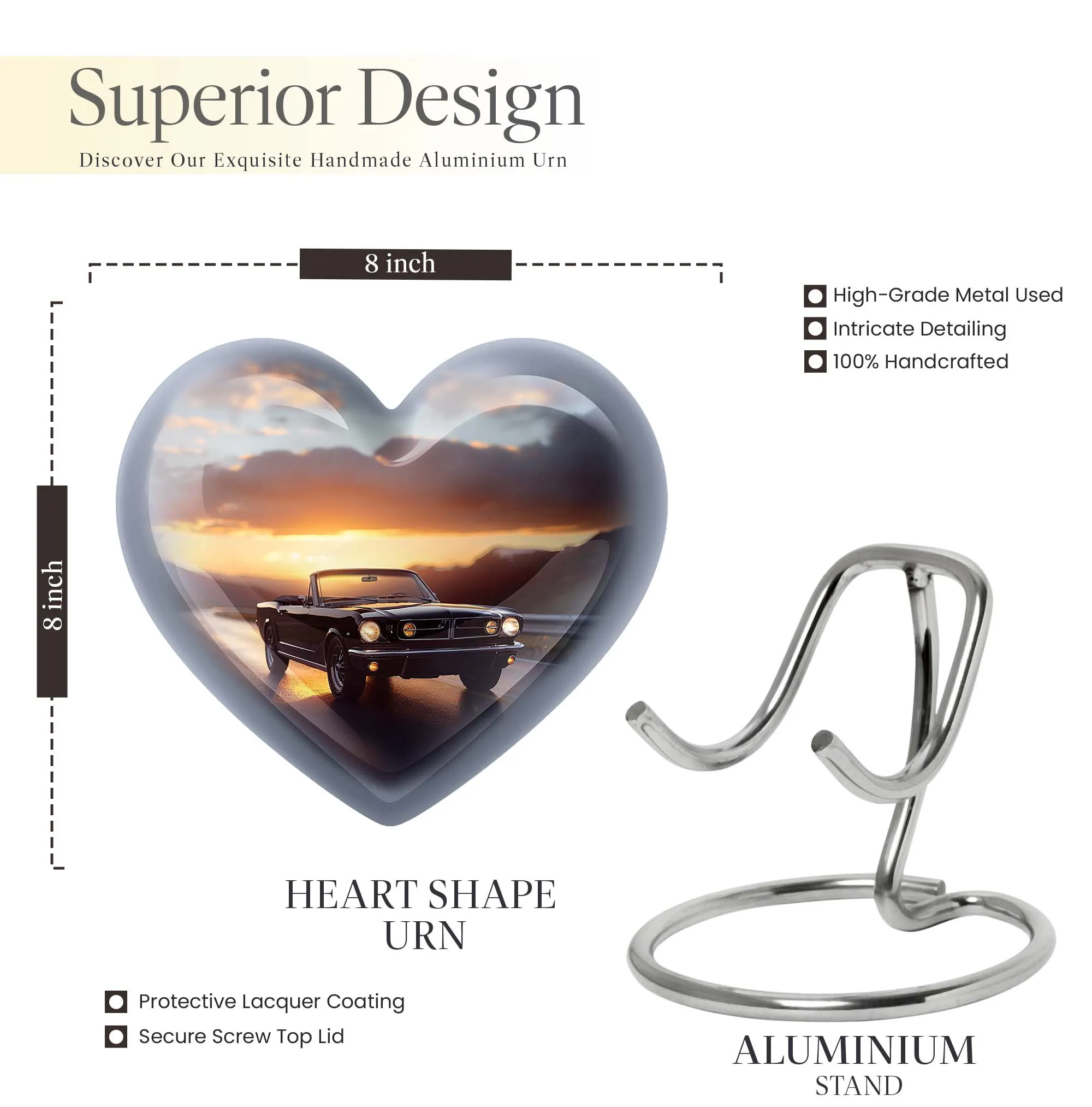 Heart Embrace Butterfly Car Urn: Medium-sized Memorial Cremation Urn for Adult Ashes