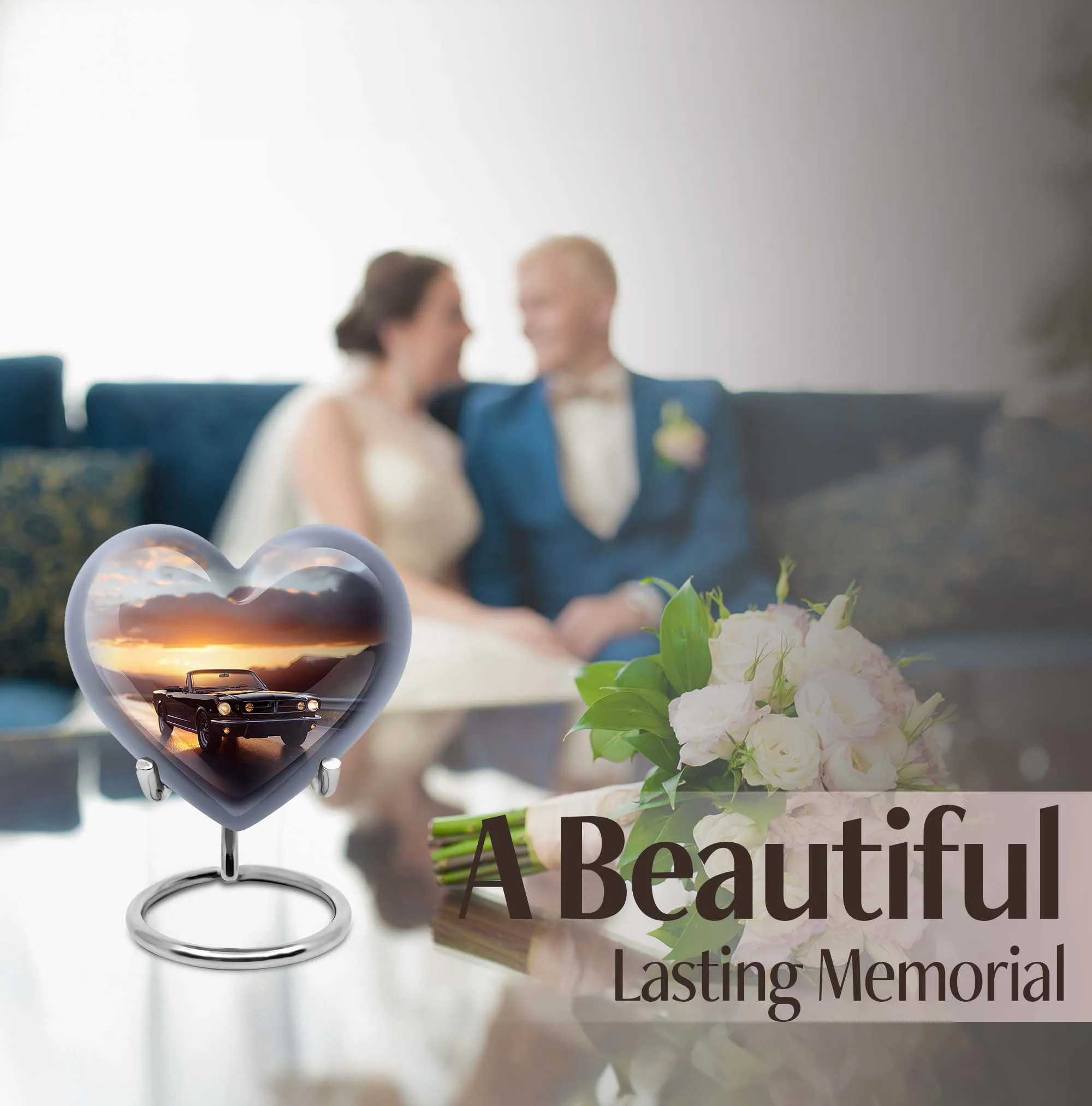 Heart Embrace Butterfly Car Urn: Medium-sized Memorial Cremation Urn for Adult Ashes